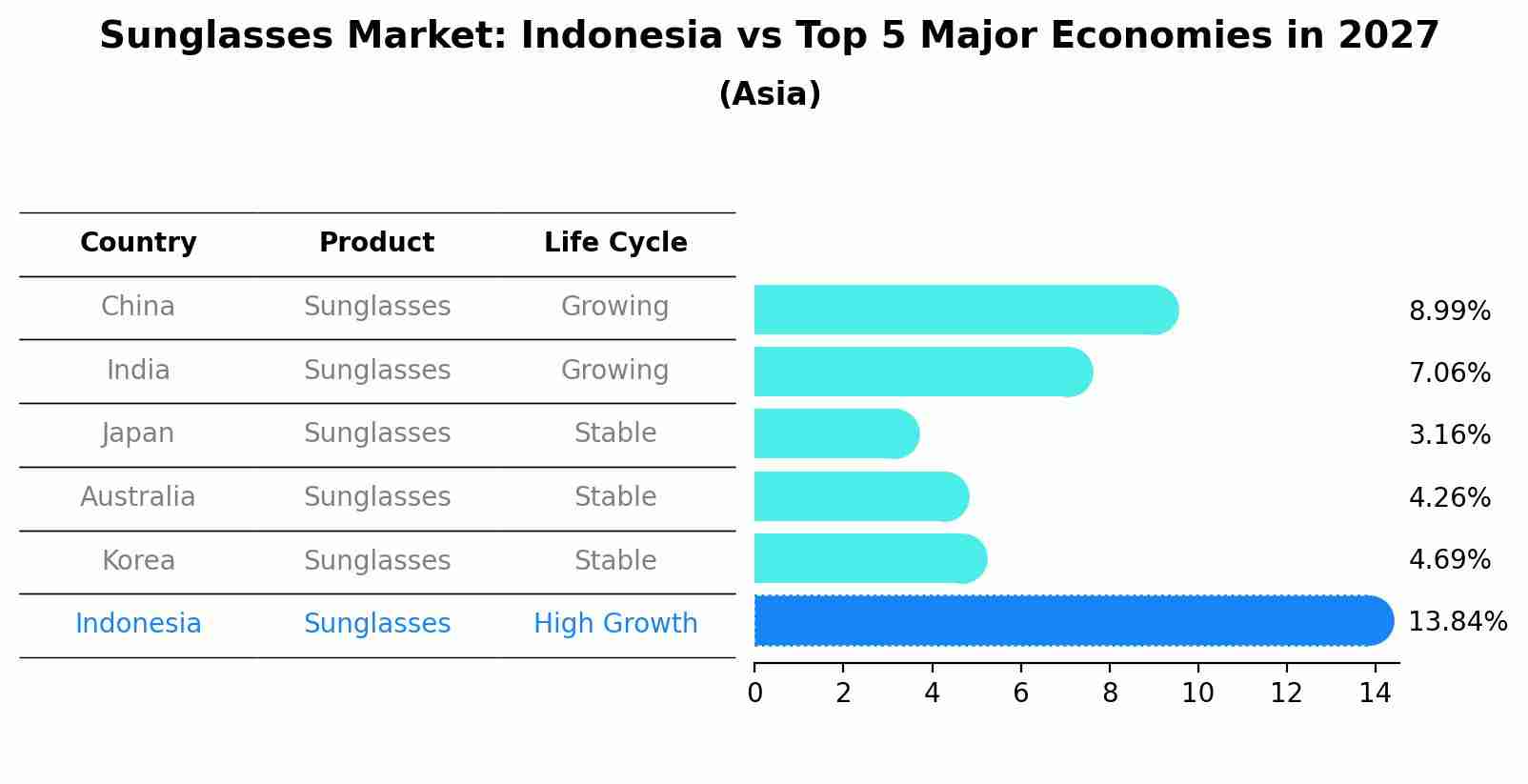 Sunglasses Market: Indonesia vs Top 5 Major Economies in 2027 (Asia)