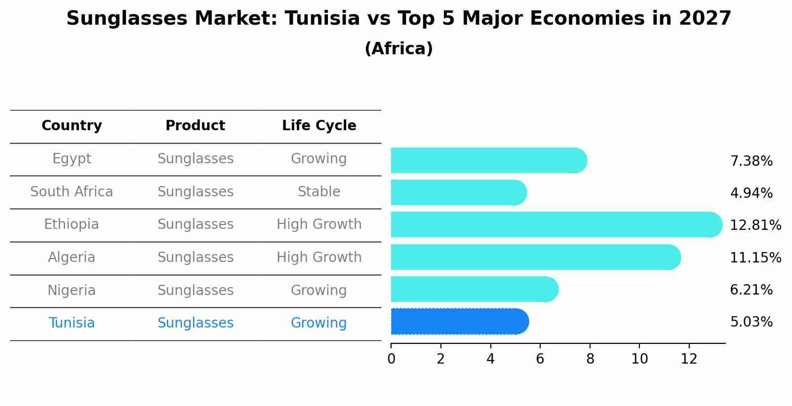 Sunglasses Market: Tunisia vs Top 5 Major Economies in 2027 (Africa)