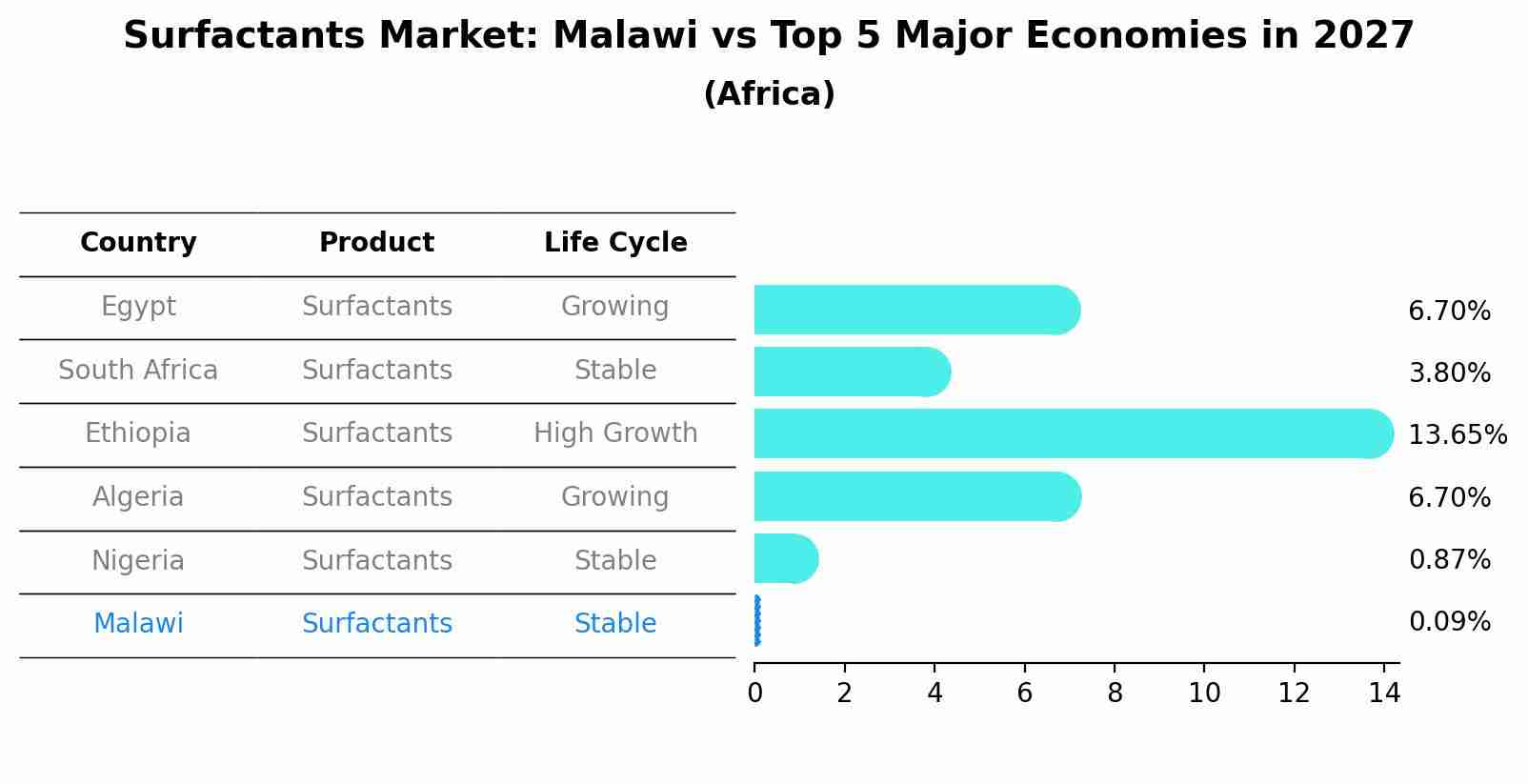 Surfactants Market: Malawi vs Top 5 Major Economies in 2027 (Africa)