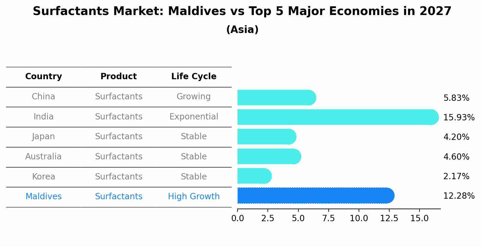 Surfactants Market: Maldives vs Top 5 Major Economies in 2027 (Asia)