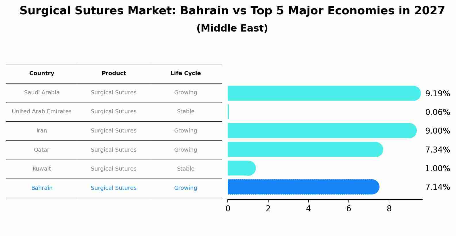 Surgical Sutures Market: Bahrain vs Top 5 Major Economies in 2027 (Middle East)