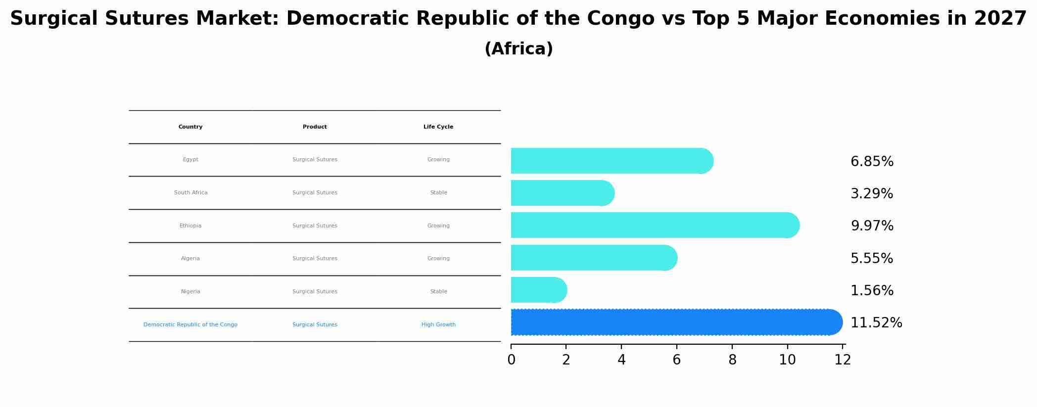 Surgical Sutures Market: Democratic Republic of the Congo vs Top 5 Major Economies in 2027 (Africa)