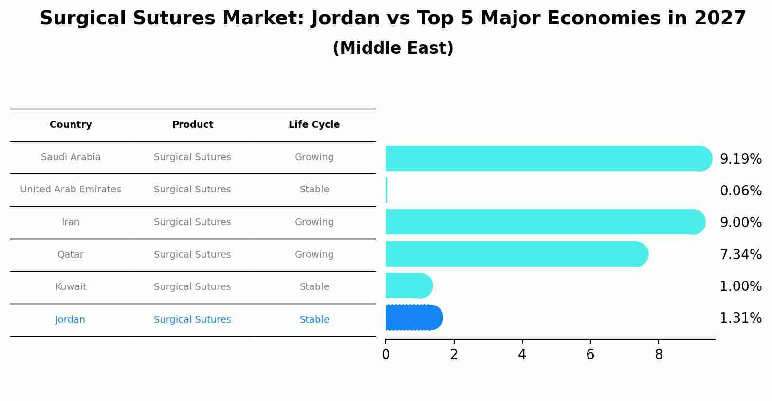 Surgical Sutures Market: Jordan vs Top 5 Major Economies in 2027 (Middle East)