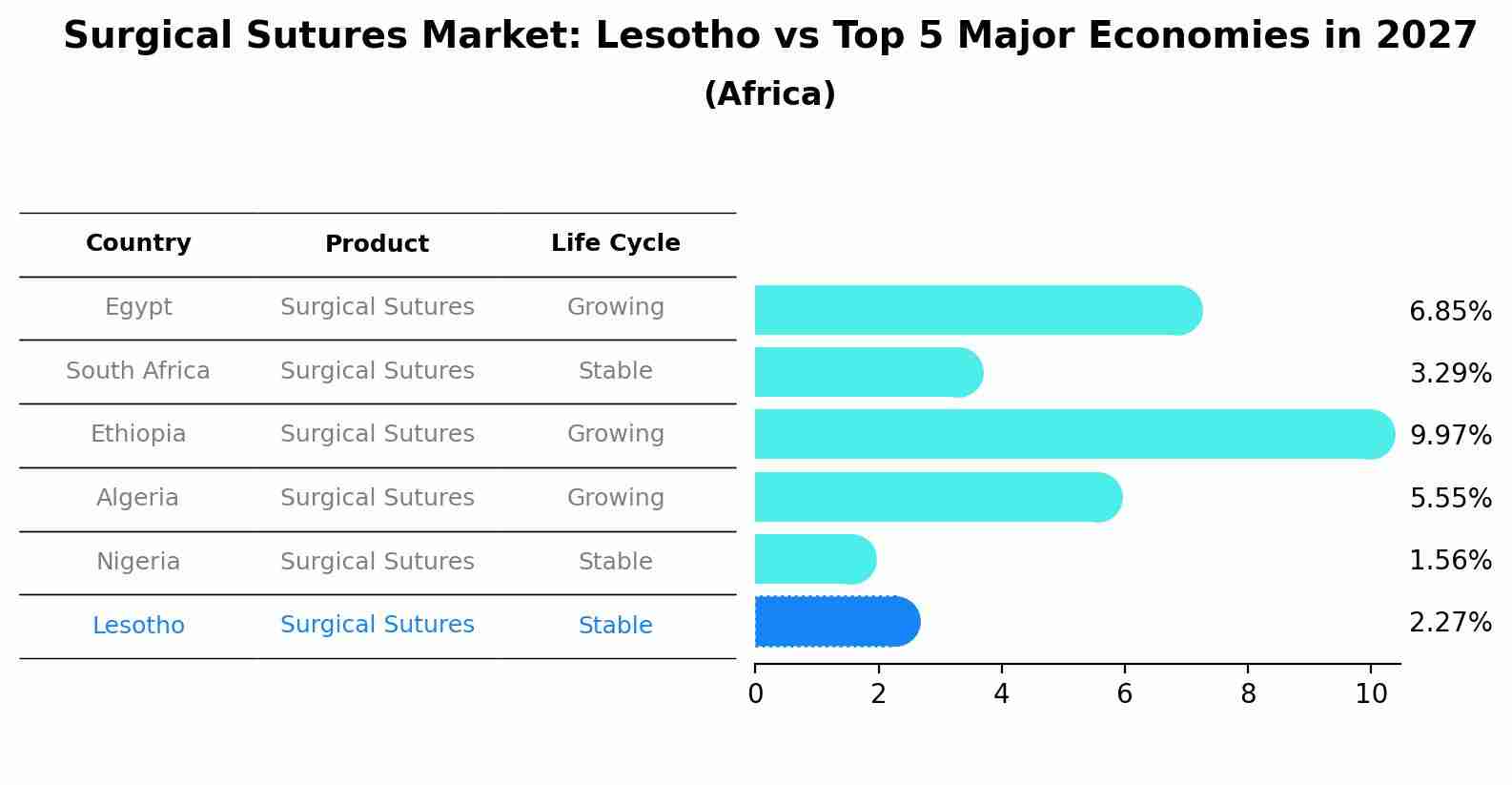 Surgical Sutures Market: Lesotho vs Top 5 Major Economies in 2027 (Africa)