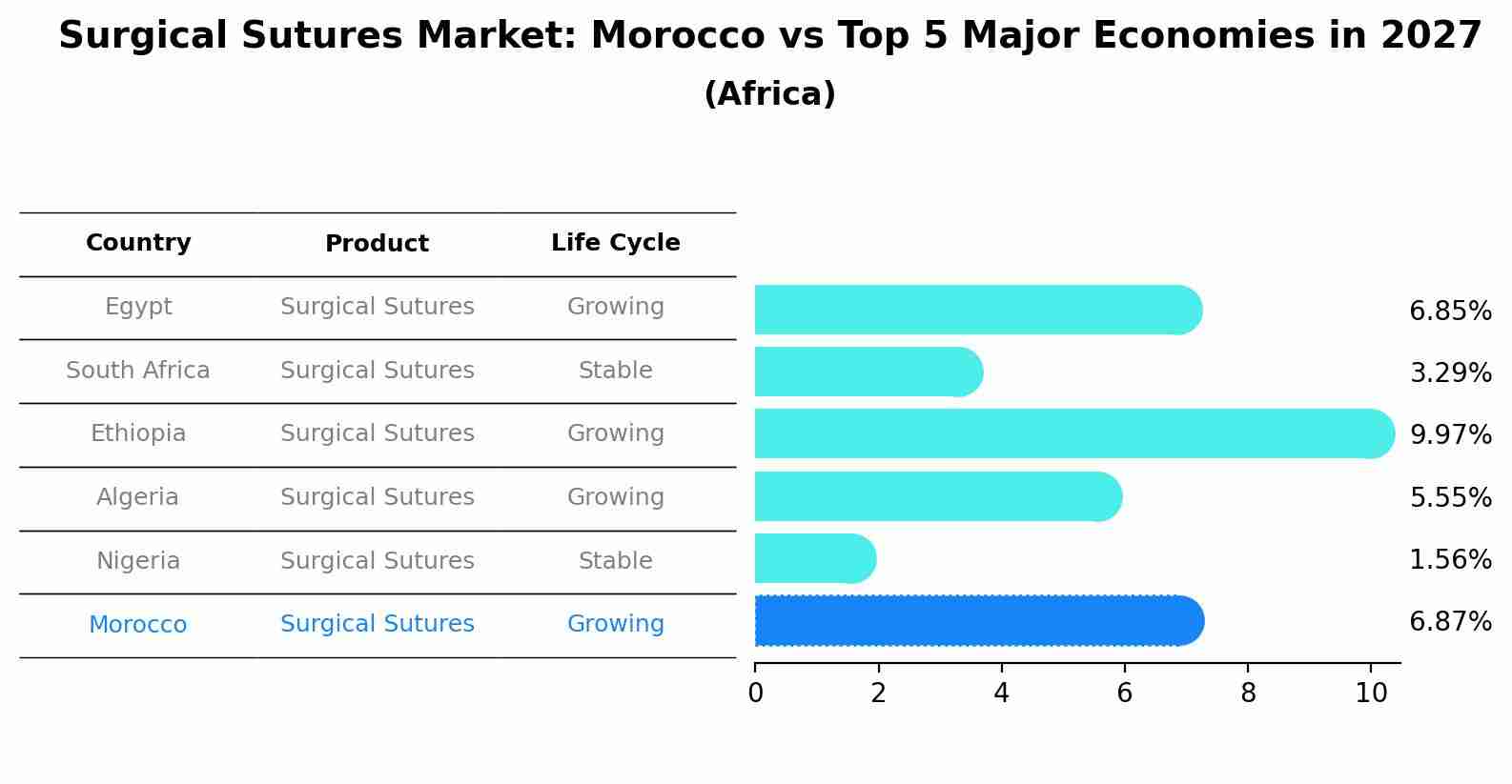 Surgical Sutures Market: Morocco vs Top 5 Major Economies in 2027 (Africa)