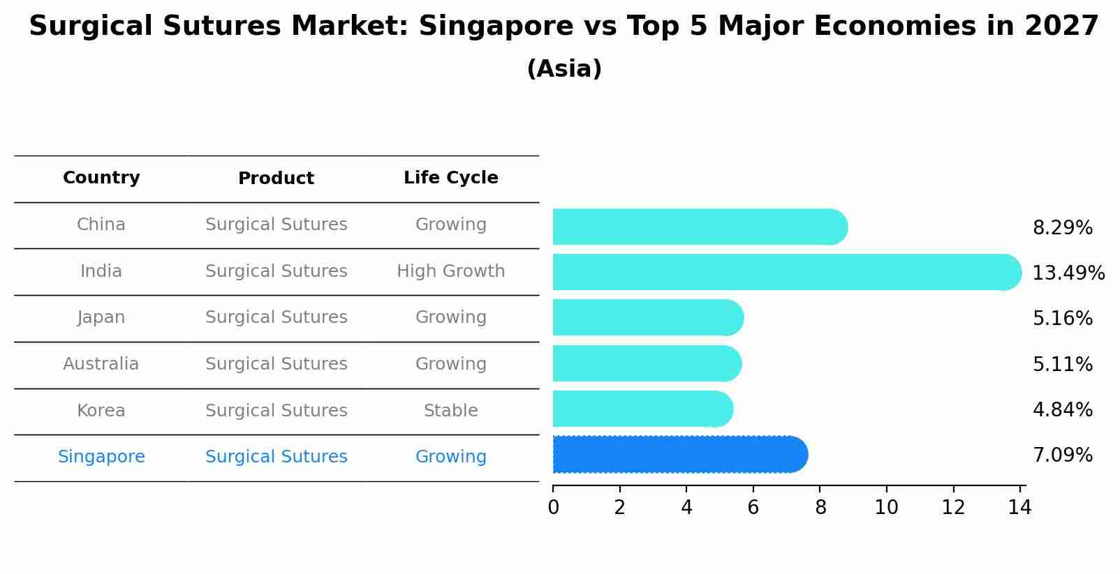 Surgical Sutures Market: Singapore vs Top 5 Major Economies in 2027 (Asia)