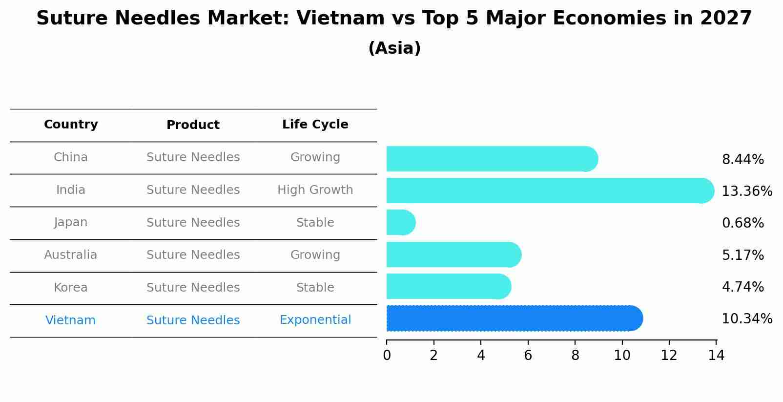 Suture Needles Market: Vietnam vs Top 5 Major Economies in 2027 (Asia)