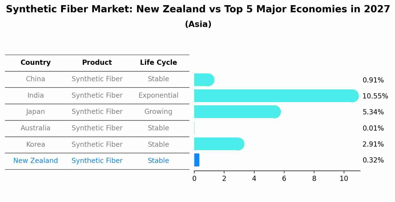 Synthetic Fiber Market: New Zealand vs Top 5 Major Economies in 2027 (Asia)
