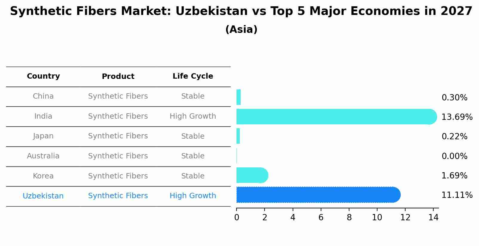 Synthetic Fibers Market: Uzbekistan vs Top 5 Major Economies in 2027 (Asia)