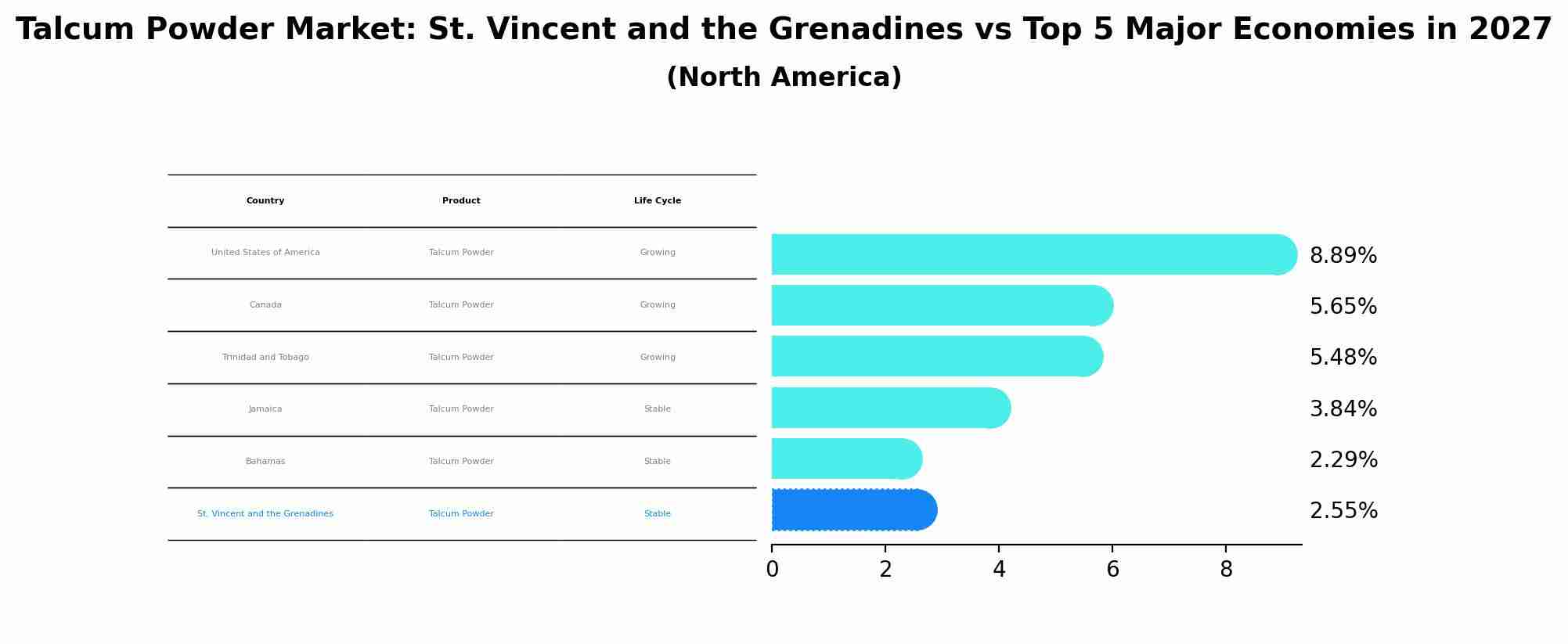 Talcum Powder Market: St. Vincent and the Grenadines vs Top 5 Major Economies in 2027 (North America)