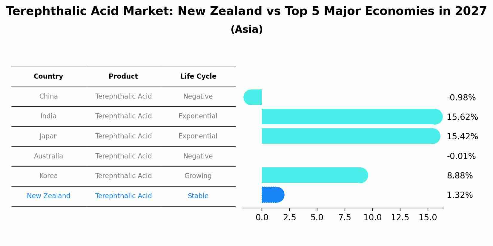 Terephthalic Acid Market: New Zealand vs Top 5 Major Economies in 2027 (Asia)