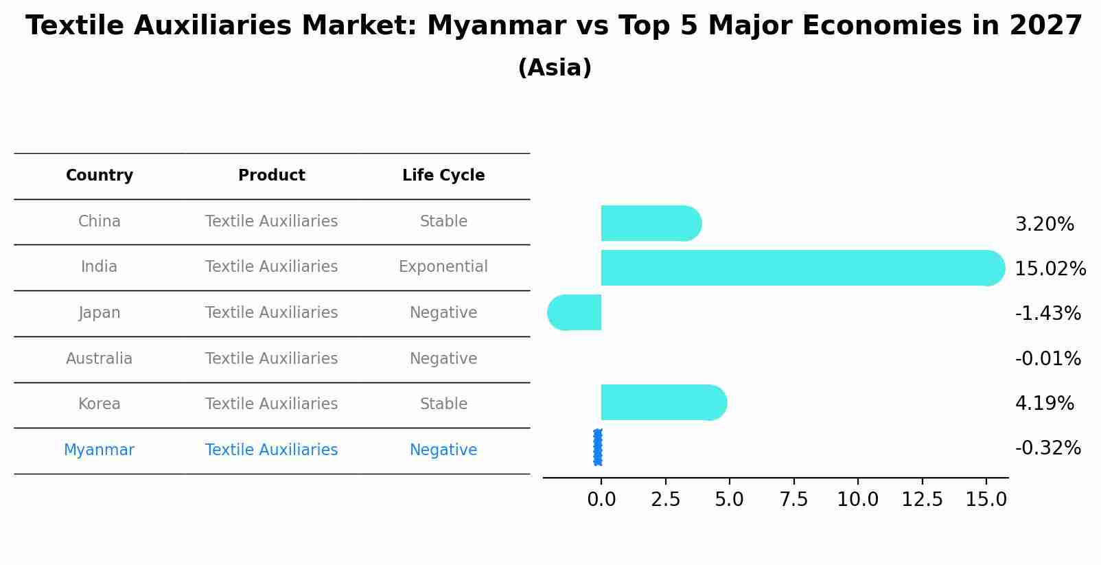 Textile Auxiliaries Market: Myanmar vs Top 5 Major Economies in 2027 (Asia)