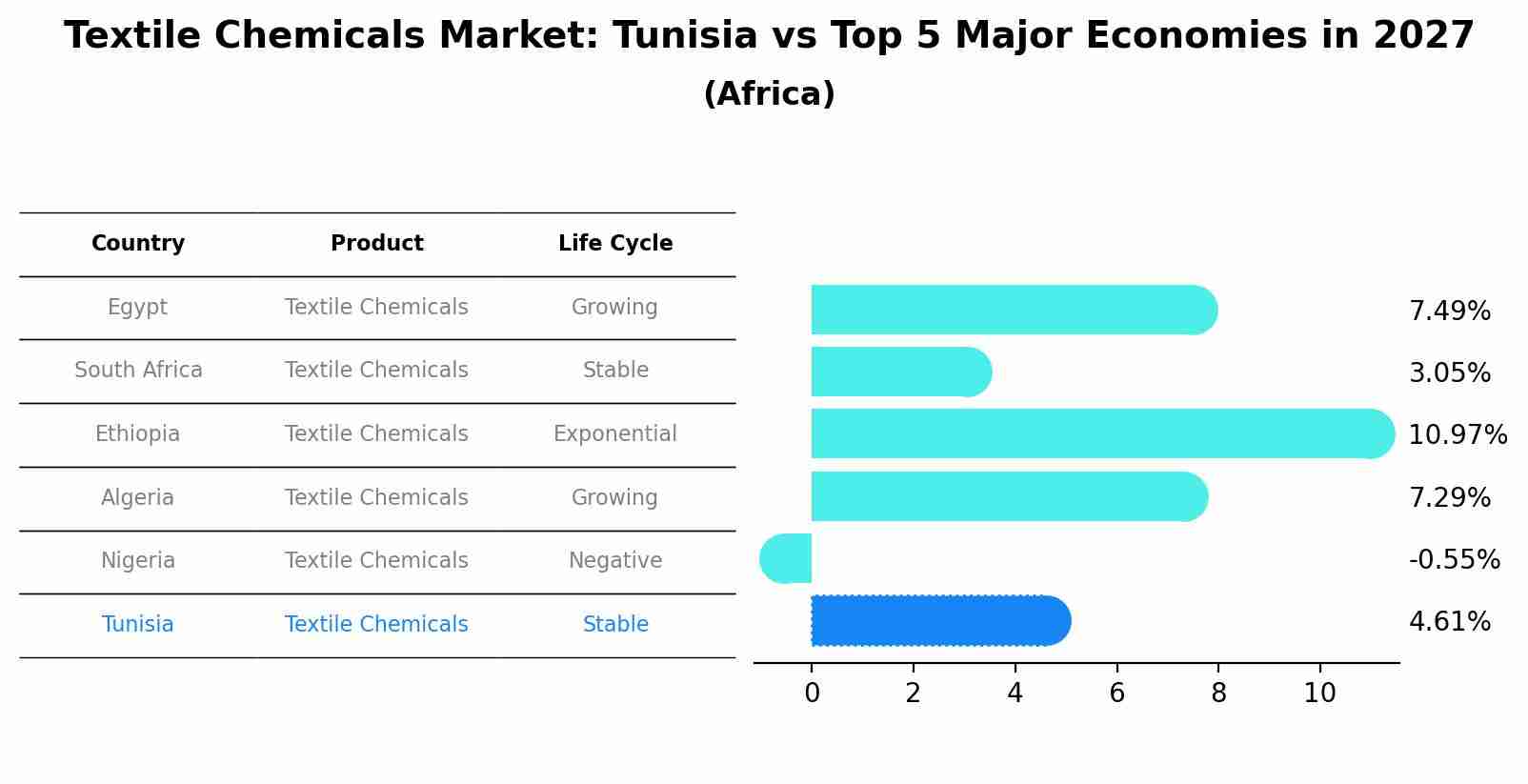 Textile Chemicals Market: Tunisia vs Top 5 Major Economies in 2027 (Africa)