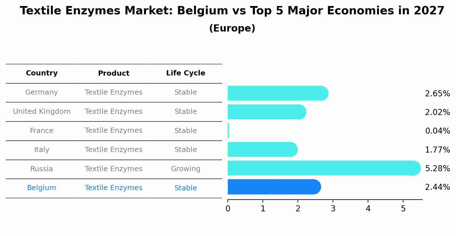 Textile Enzymes Market: Belgium vs Top 5 Major Economies in 2027 (Europe)