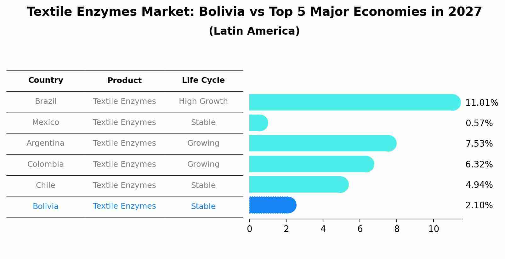 Textile Enzymes Market: Bolivia vs Top 5 Major Economies in 2027 (Latin America)