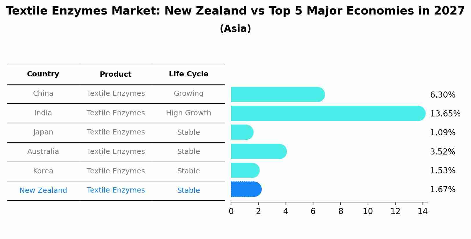 Textile Enzymes Market: New Zealand vs Top 5 Major Economies in 2027 (Asia)