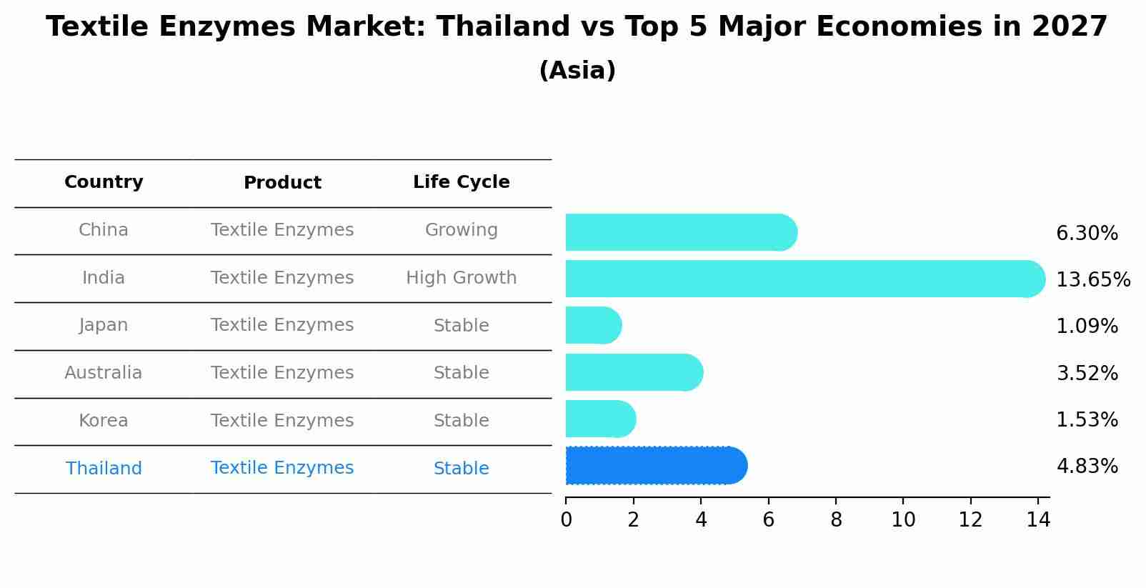 Textile Enzymes Market: Thailand vs Top 5 Major Economies in 2027 (Asia)