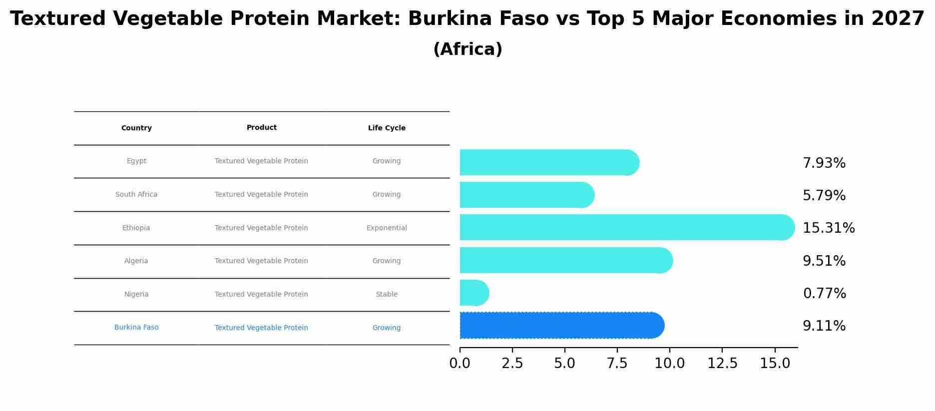 Textured Vegetable Protein Market: Burkina Faso vs Top 5 Major Economies in 2027 (Africa)