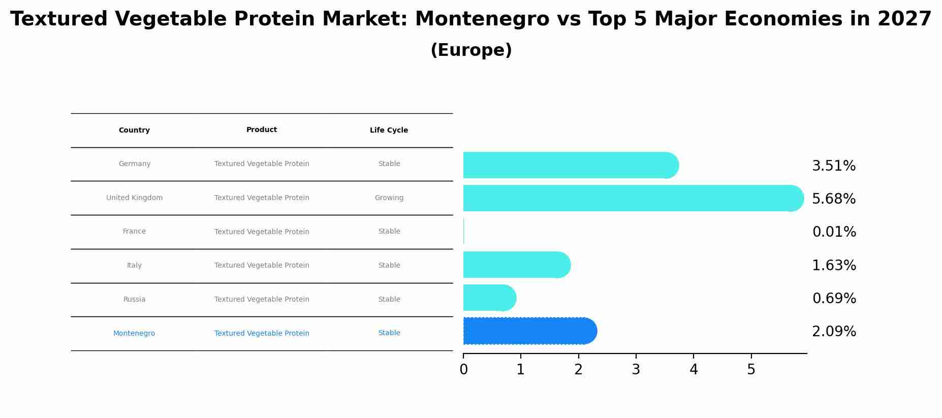 Textured Vegetable Protein Market: Montenegro vs Top 5 Major Economies in 2027 (Europe)