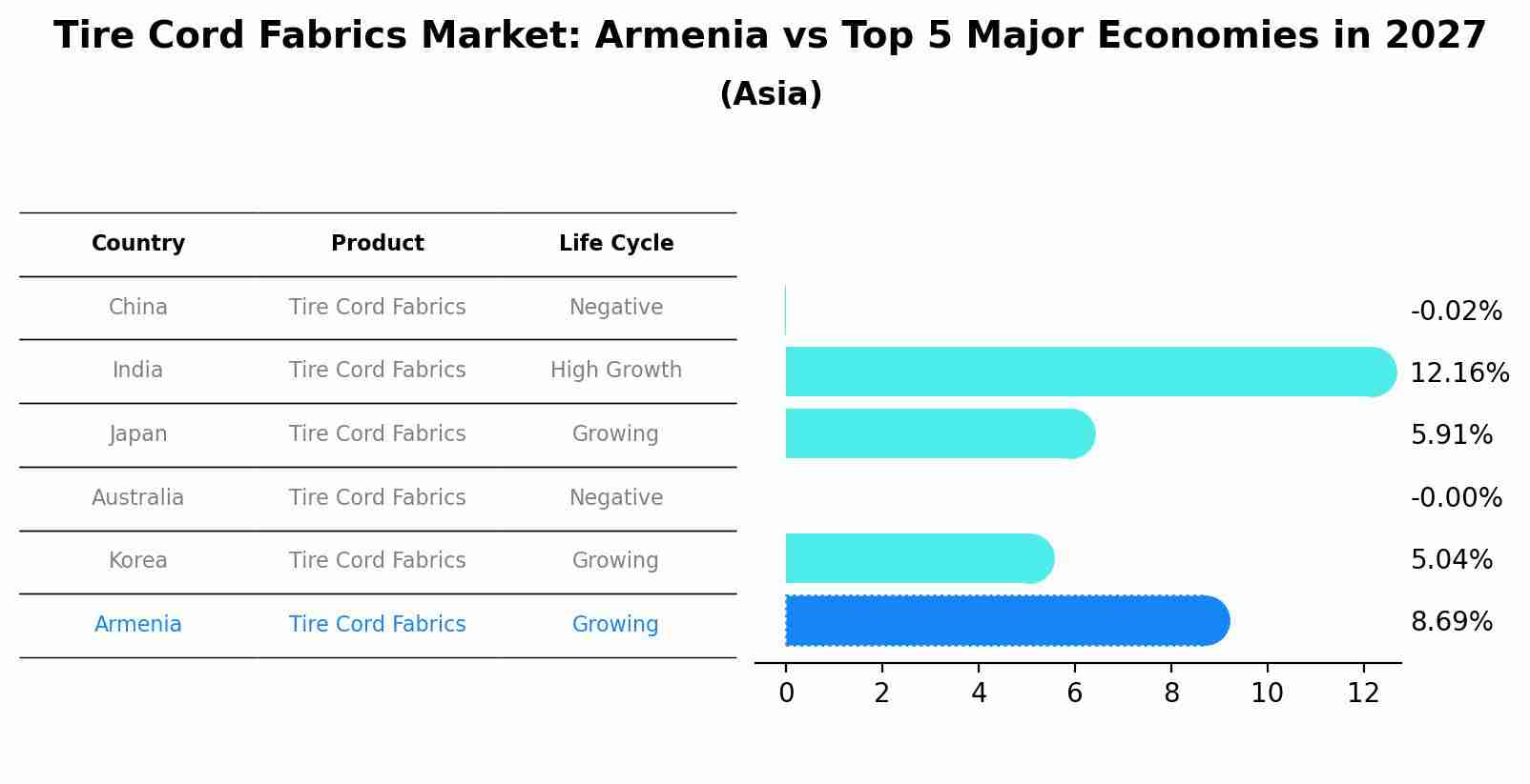 Tire Cord Fabrics Market: Armenia vs Top 5 Major Economies in 2027 (Asia)