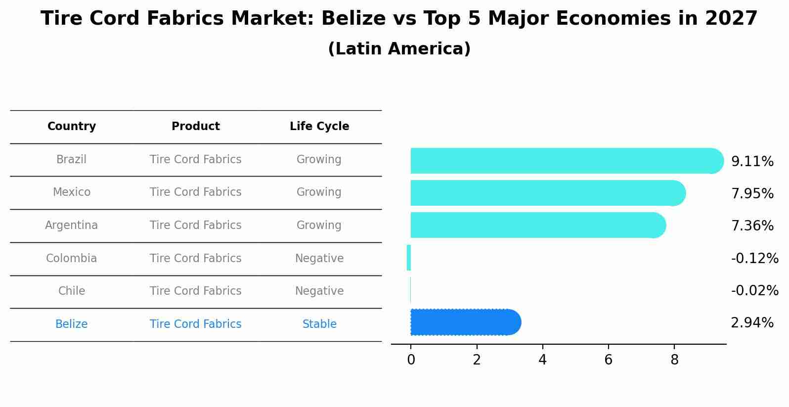 Tire Cord Fabrics Market: Belize vs Top 5 Major Economies in 2027 (Latin America)