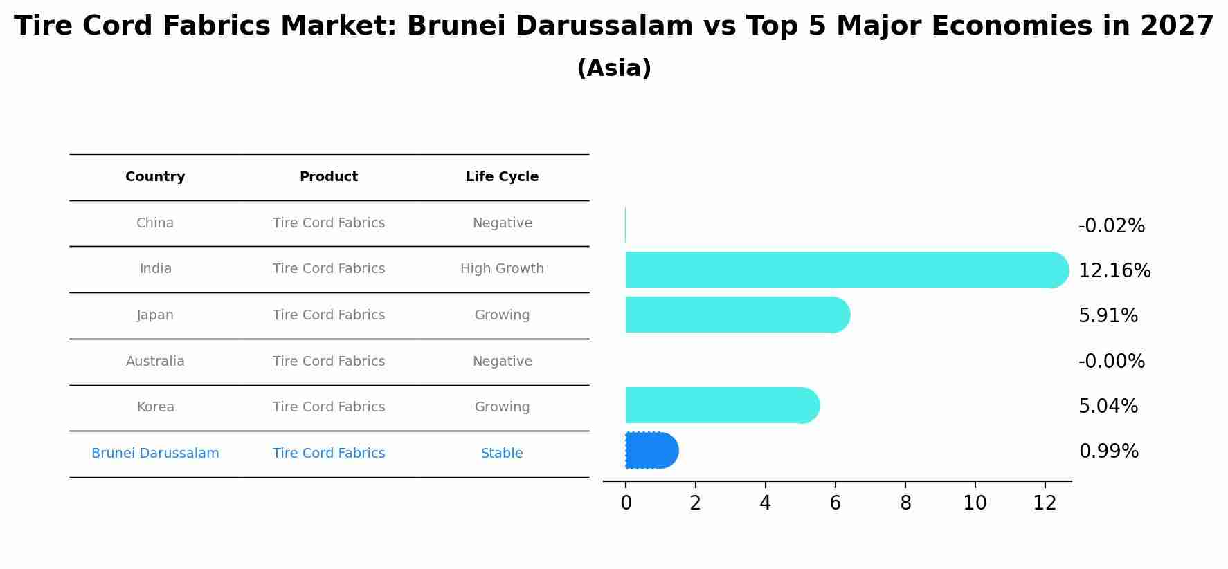 Tire Cord Fabrics Market: Brunei Darussalam vs Top 5 Major Economies in 2027 (Asia)
