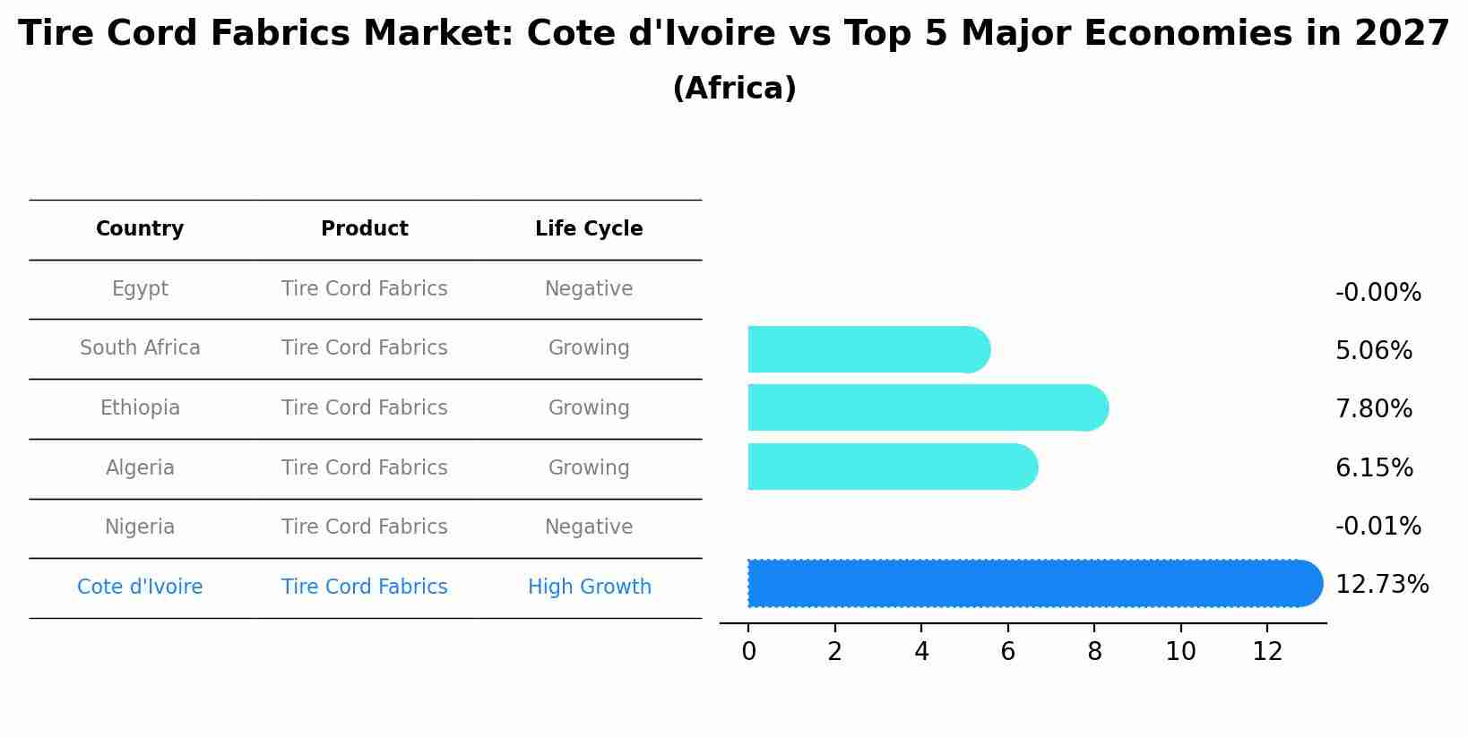 Tire Cord Fabrics Market: Cote d'Ivoire vs Top 5 Major Economies in 2027 (Africa)