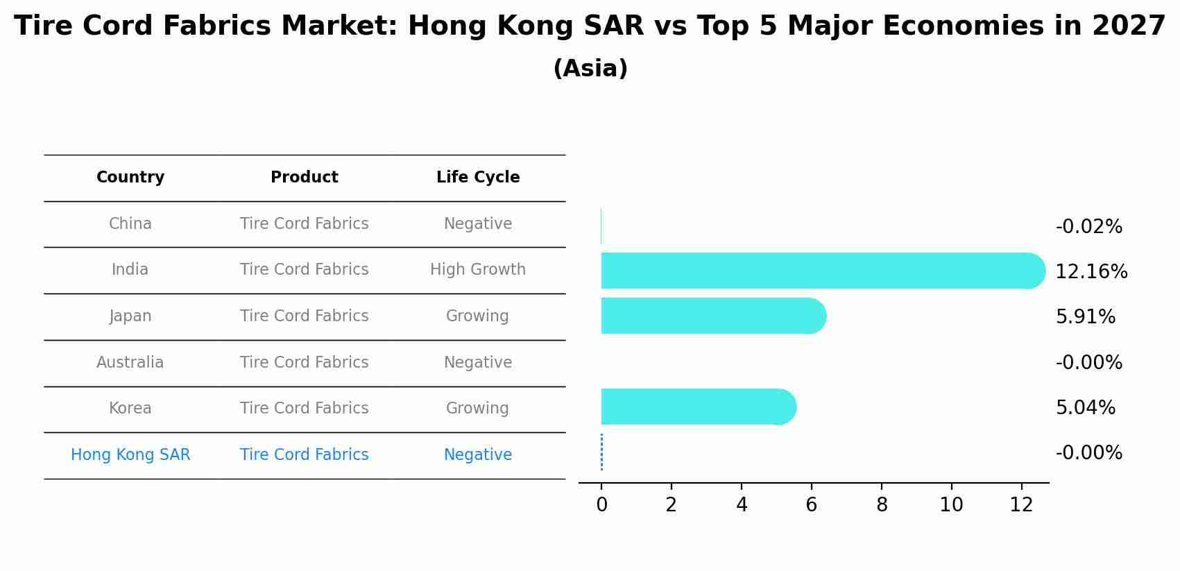 Tire Cord Fabrics Market: Hong Kong SAR vs Top 5 Major Economies in 2027 (Asia)