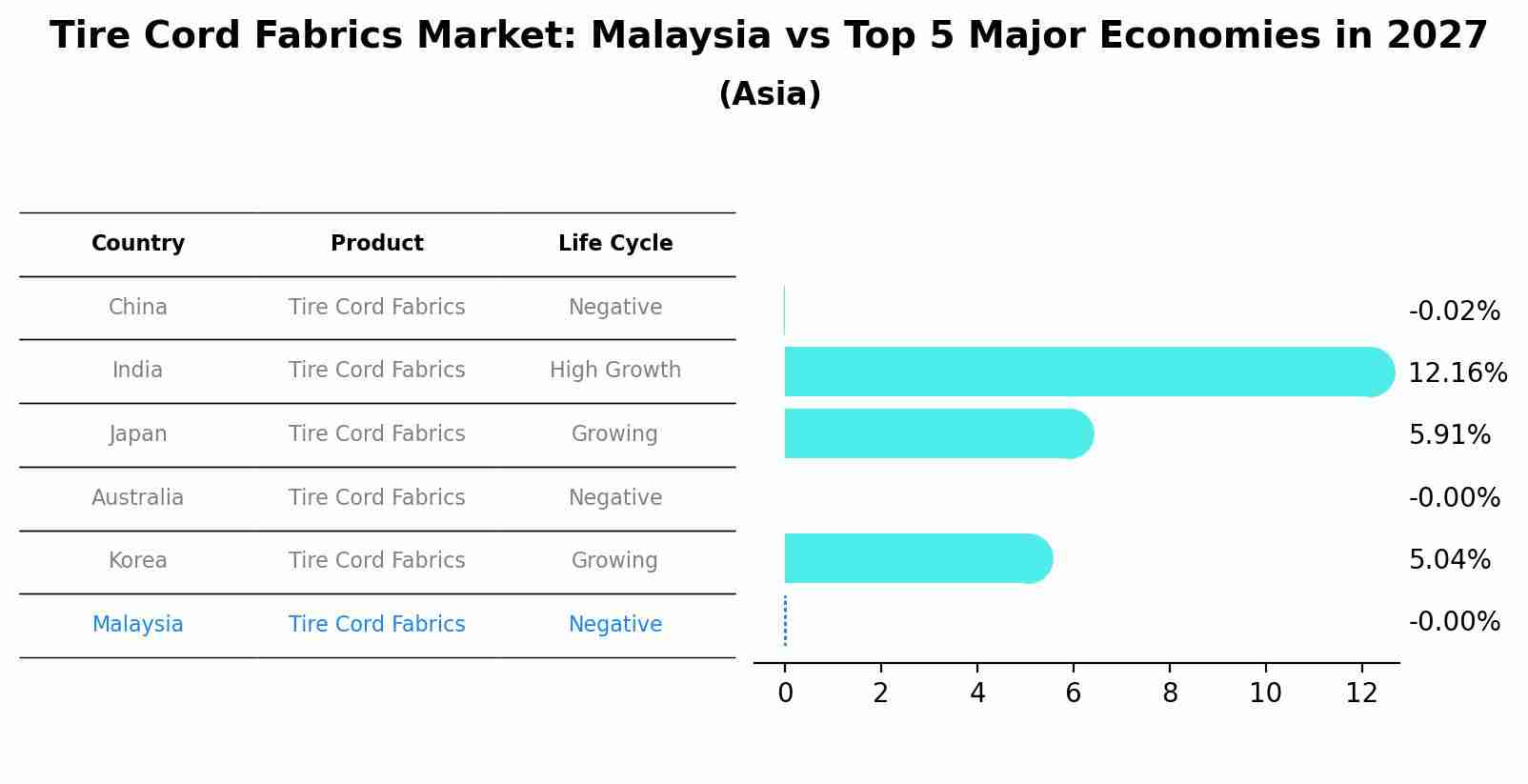 Tire Cord Fabrics Market: Malaysia vs Top 5 Major Economies in 2027 (Asia)