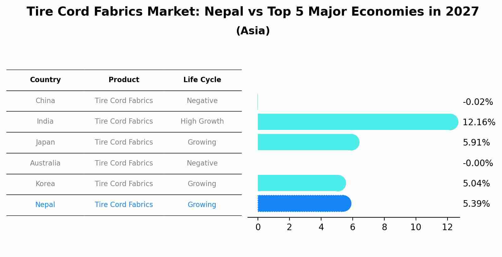 Tire Cord Fabrics Market: Nepal vs Top 5 Major Economies in 2027 (Asia)