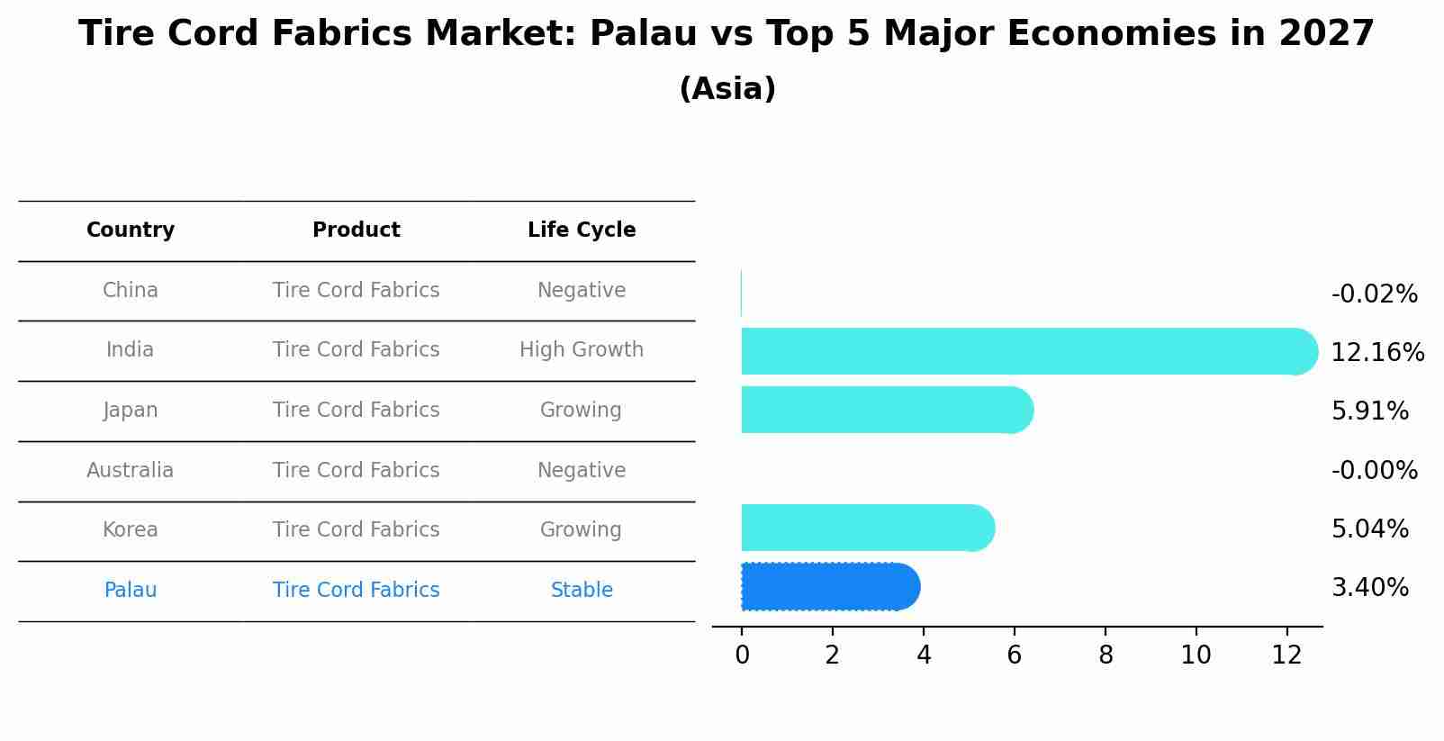 Tire Cord Fabrics Market: Palau vs Top 5 Major Economies in 2027 (Asia)