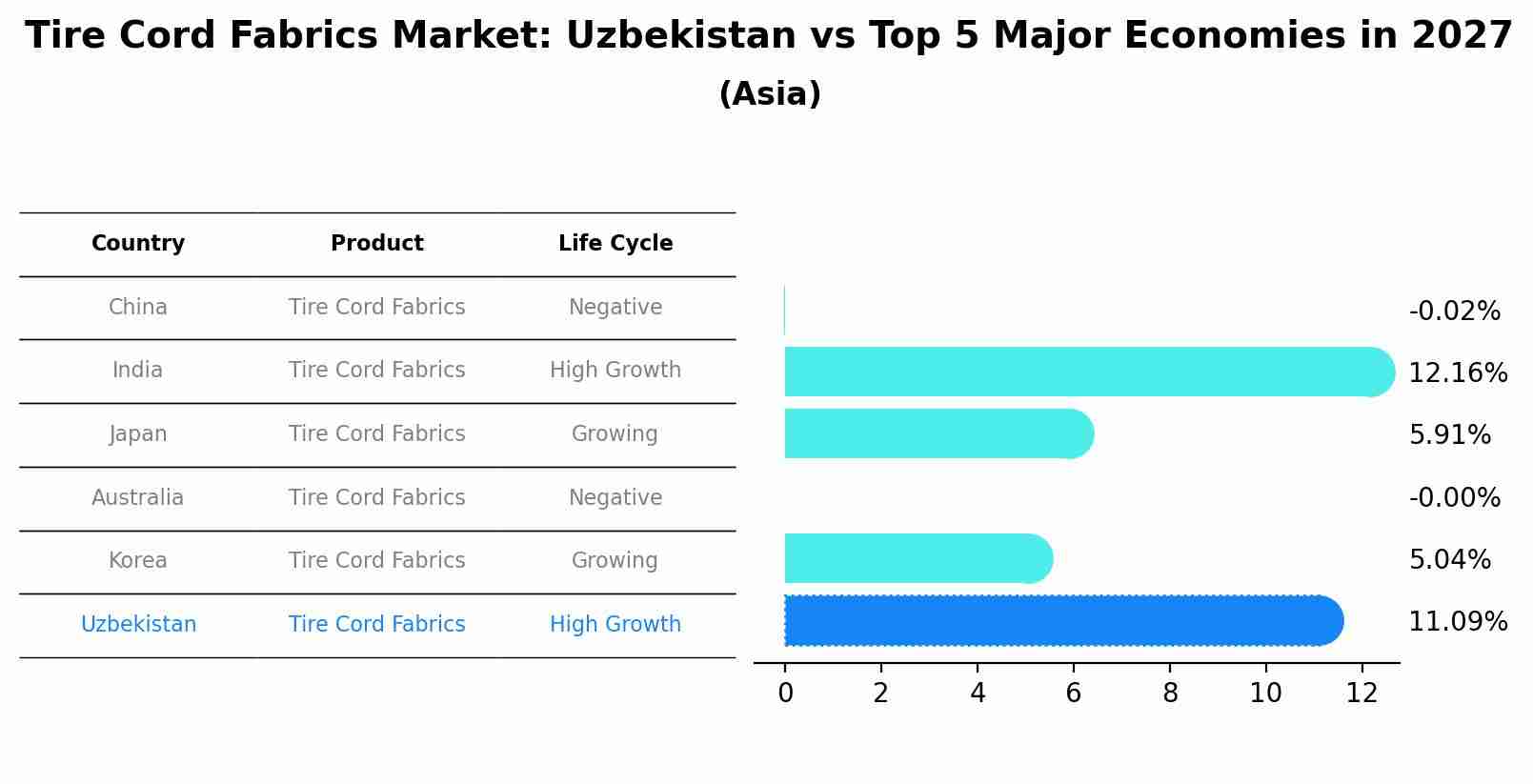 Tire Cord Fabrics Market: Uzbekistan vs Top 5 Major Economies in 2027 (Asia)