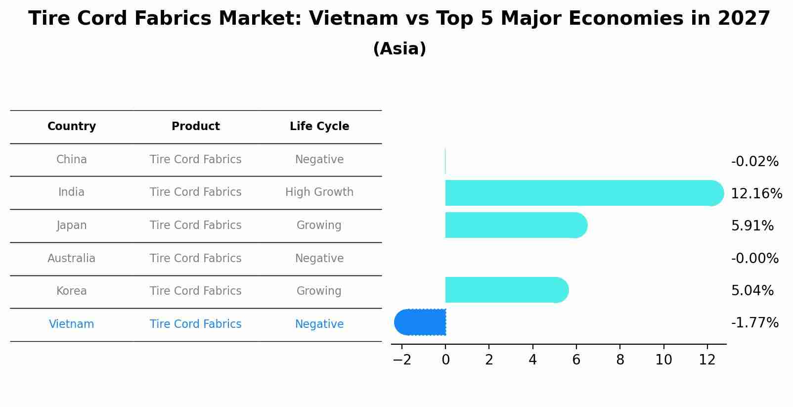 Tire Cord Fabrics Market: Vietnam vs Top 5 Major Economies in 2027 (Asia)