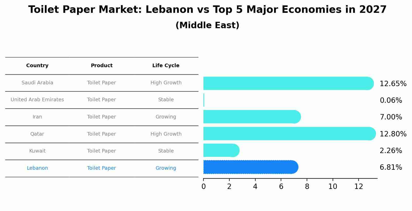 Toilet Paper Market: Lebanon vs Top 5 Major Economies in 2027 (Middle East)