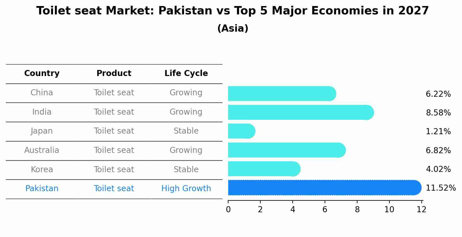 Toilet seat Market: Pakistan vs Top 5 Major Economies in 2027 (Asia)
