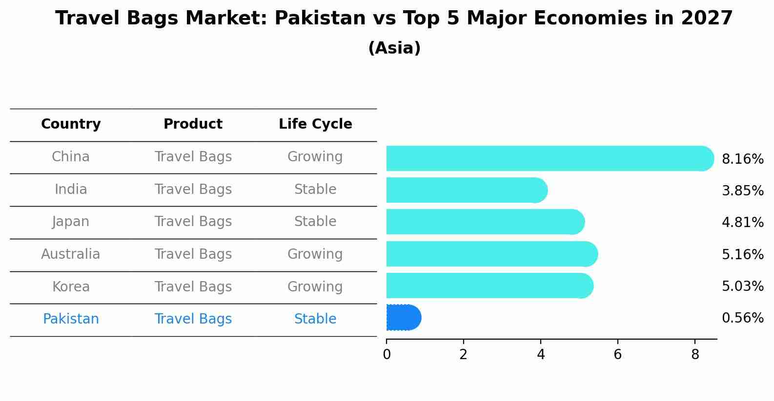 Travel Bags Market: Pakistan vs Top 5 Major Economies in 2027 (Asia)