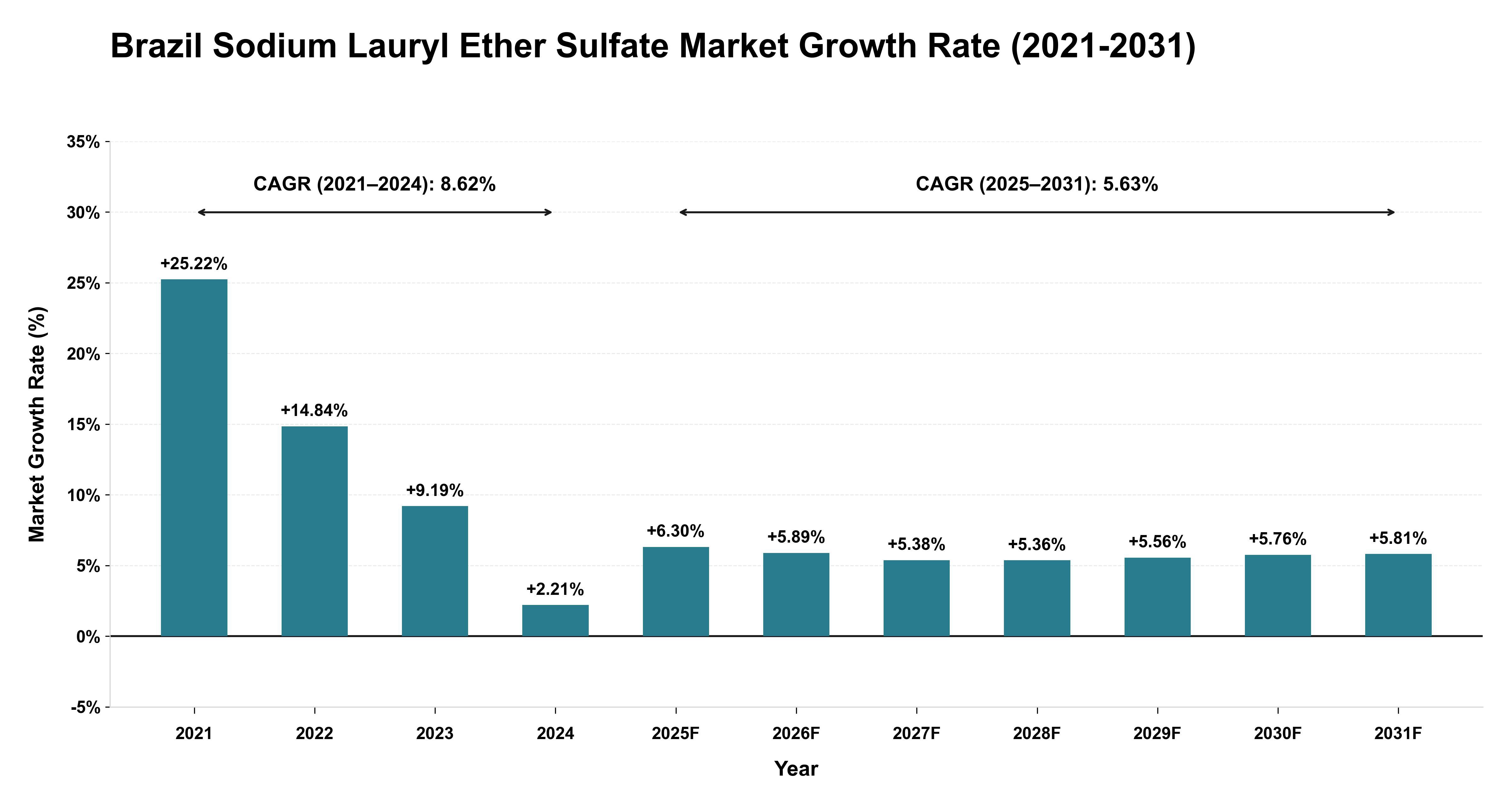 Brazil Sodium Lauryl Ether Sulfate Market Growth Rate Analysis (2021-2031)