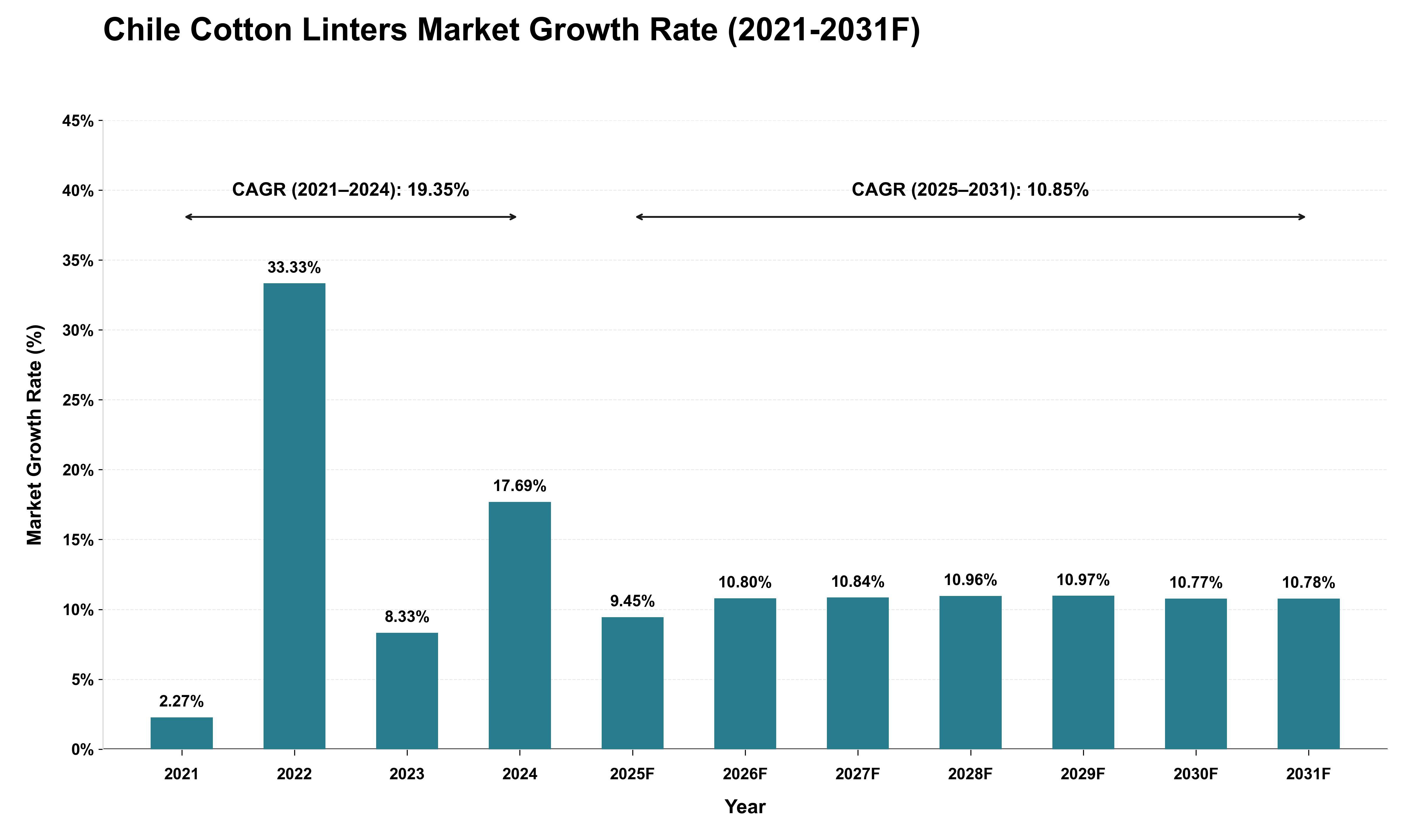 Chile Cotton Linters Market Growth Rate Analysis (2021 - 2031)