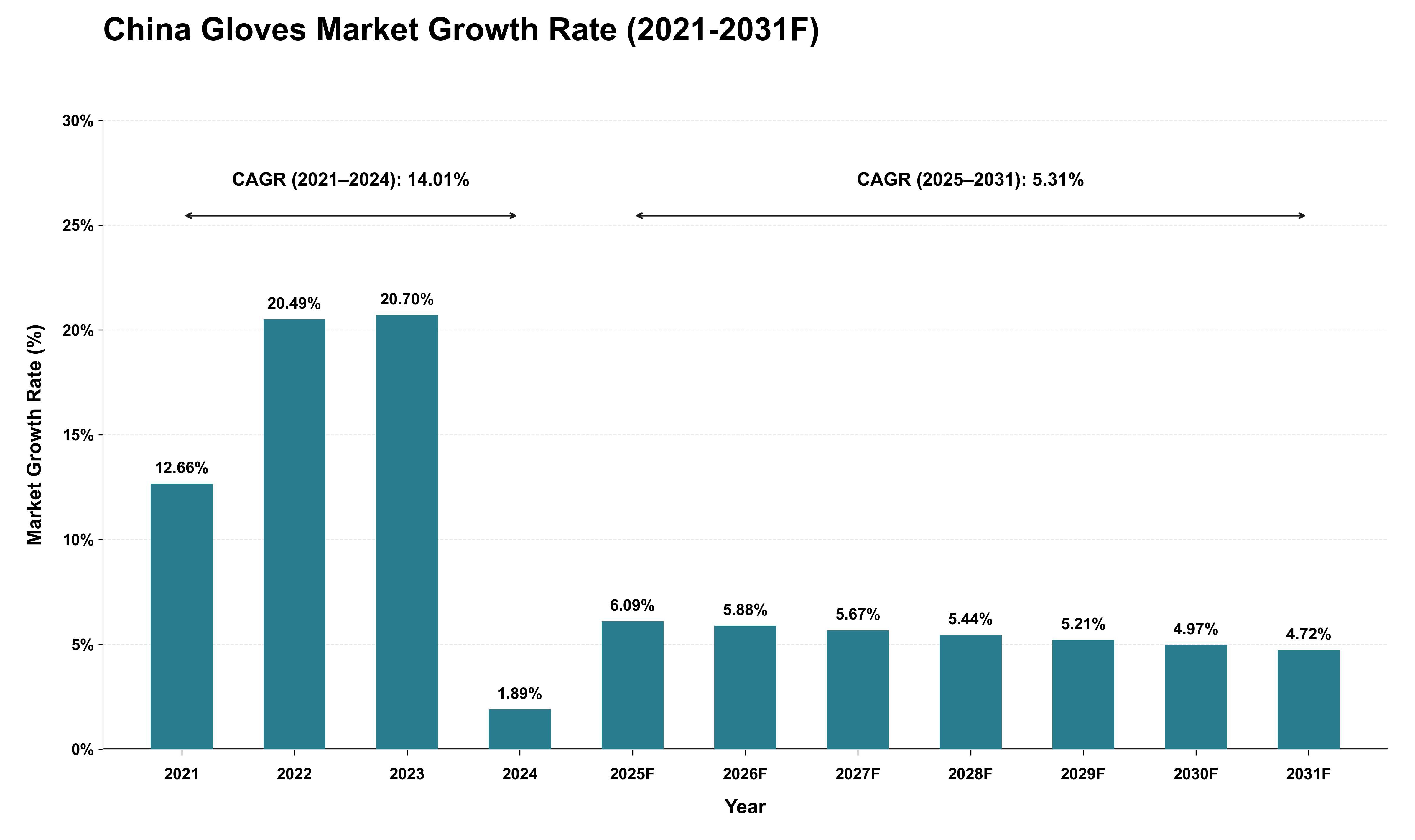 China Gloves Market Growth Rate Analysis (2021 - 2031)