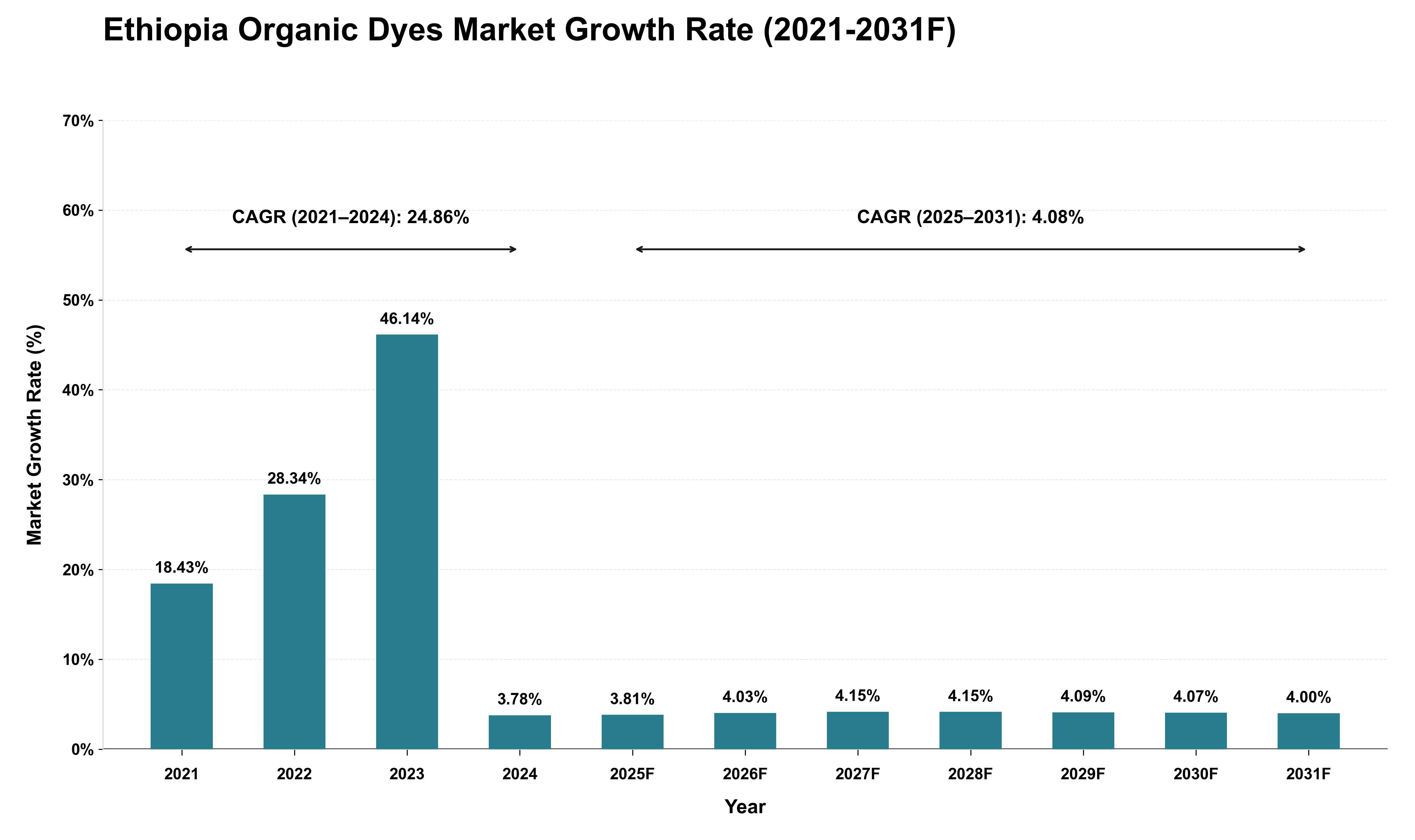 Ethiopia Organic Dyes Market Growth Rate Analysis (2021 - 2031)