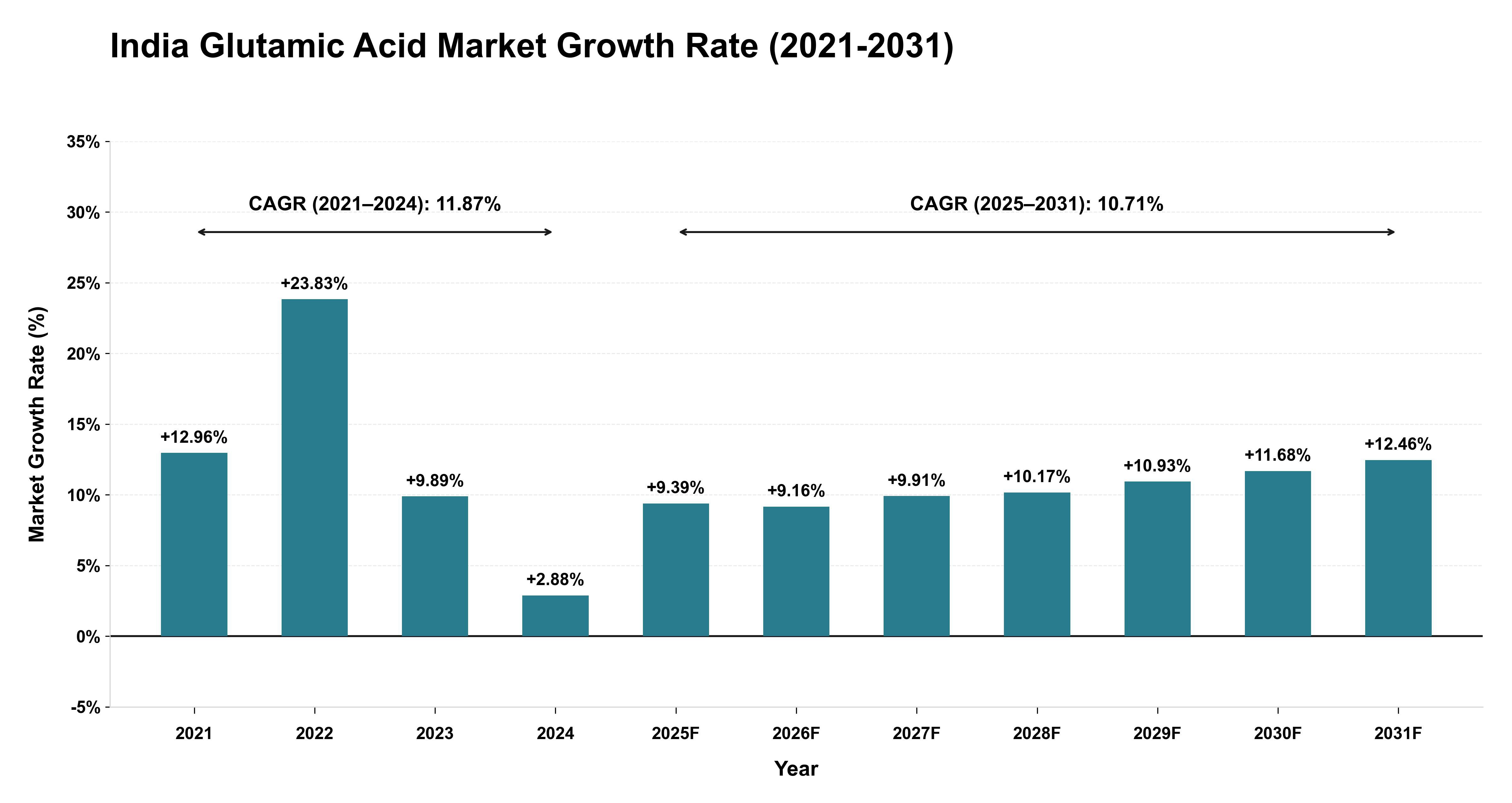 India Glutamic Acid Market Growth Rate Analysis (2021-2031)