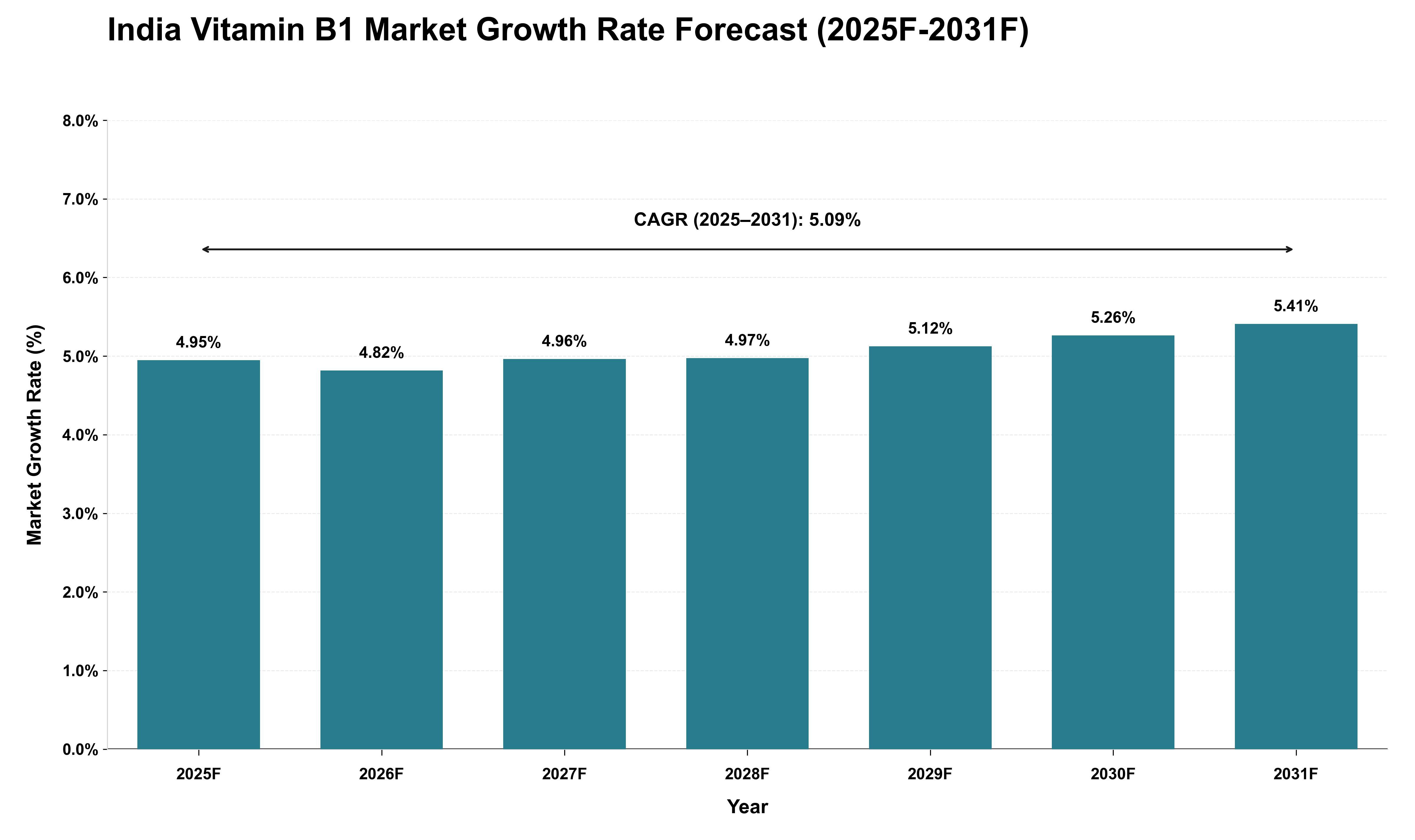 India Vitamin B1 Market Growth Rate Analysis (2025 - 2031)
