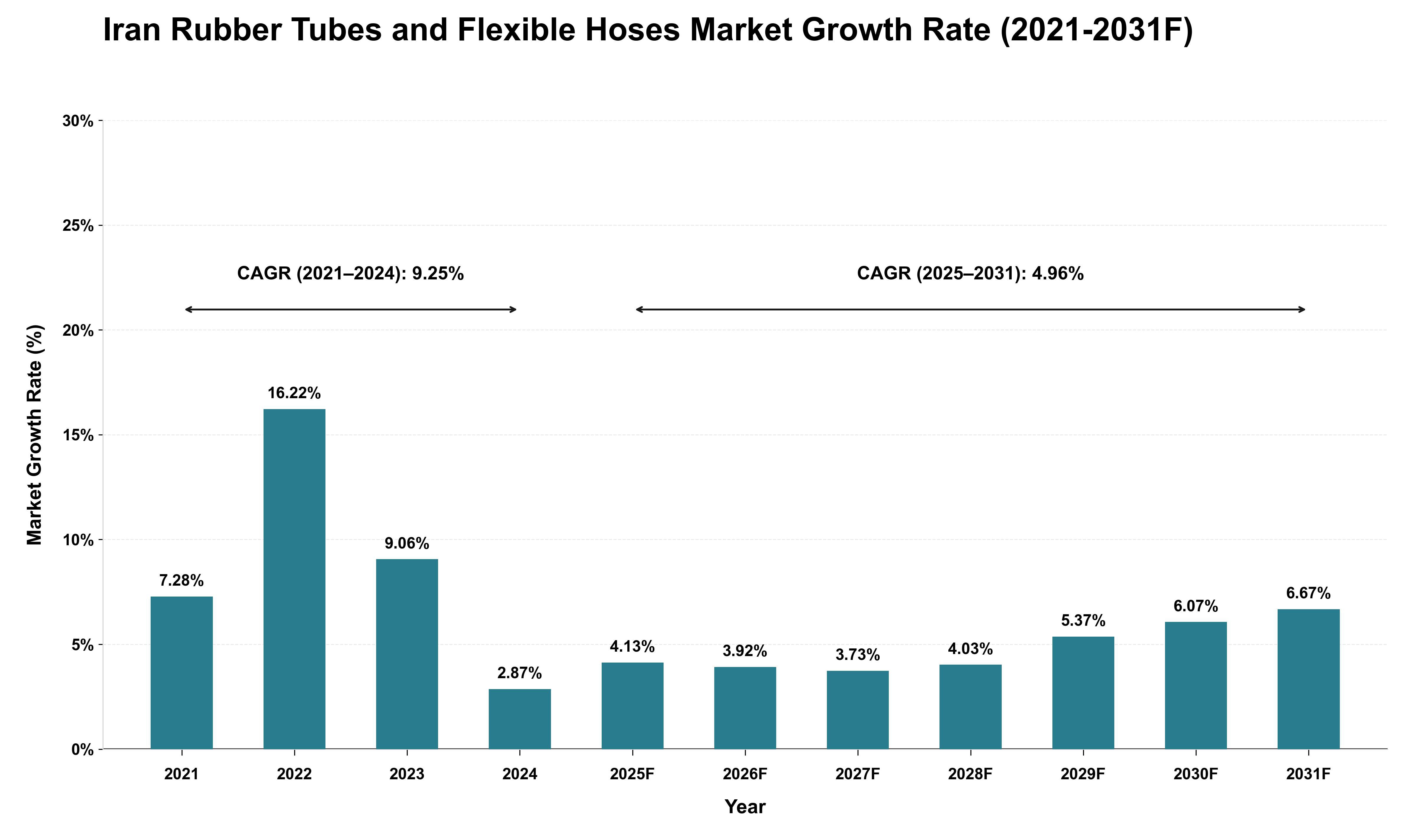 Iran Rubber Tubes and Flexible Hoses Market Growth Rate Analysis (2021 - 2031)