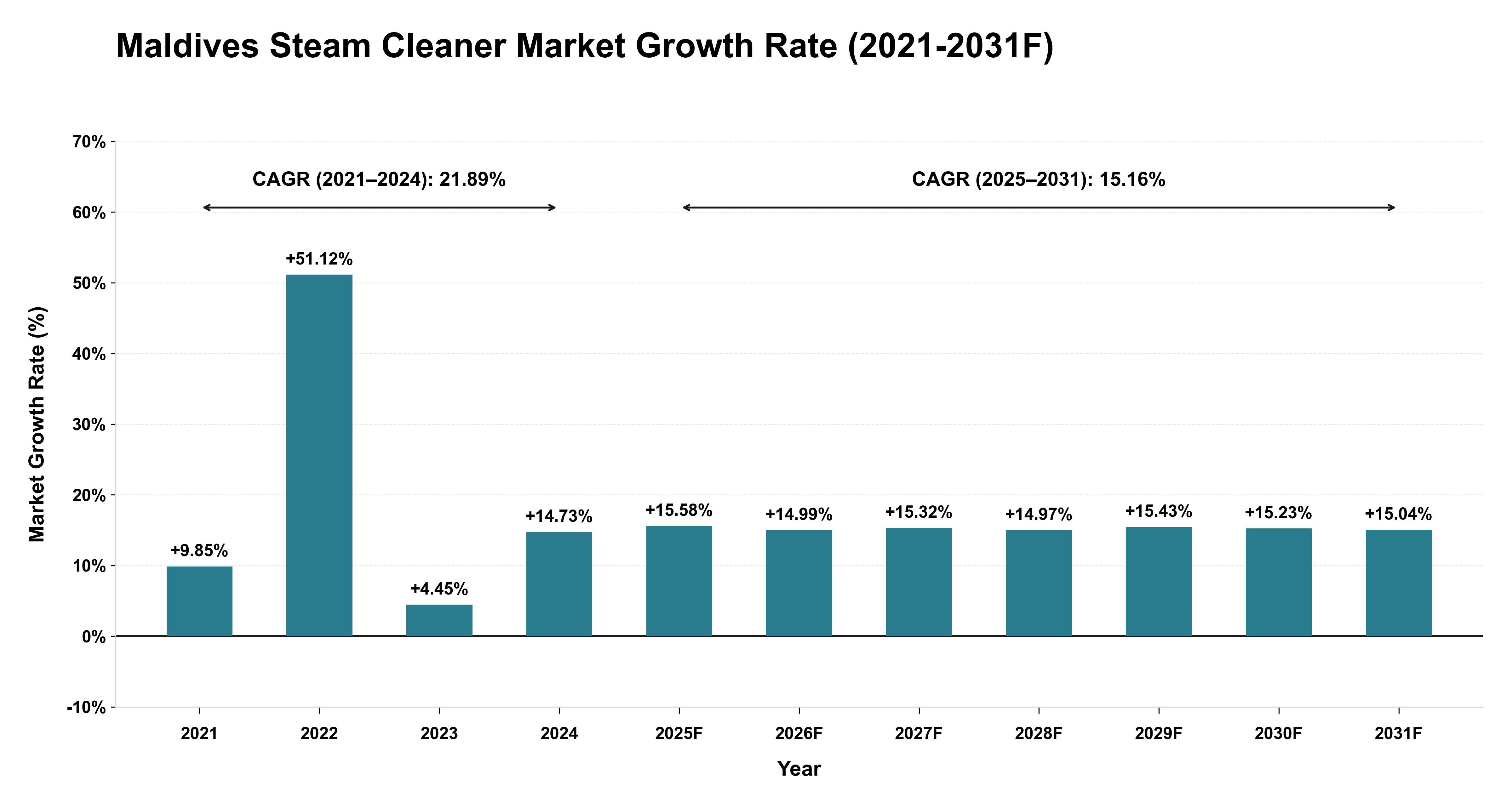 Maldives Steam Cleaner Market Year-wise Growth Rate (2021-2031F)