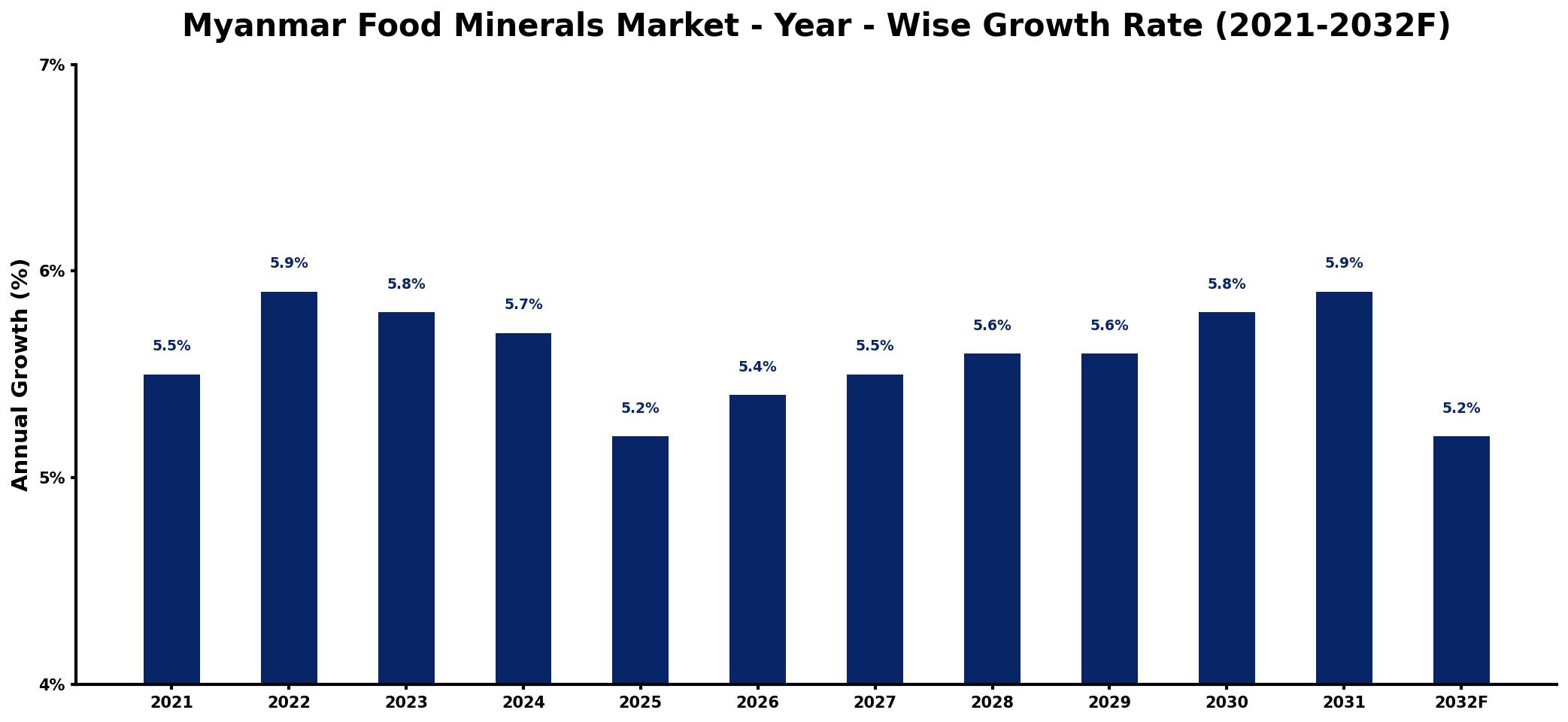 Myanmar Food Minerals Market Year-wise Growth Rate and Key Drivers