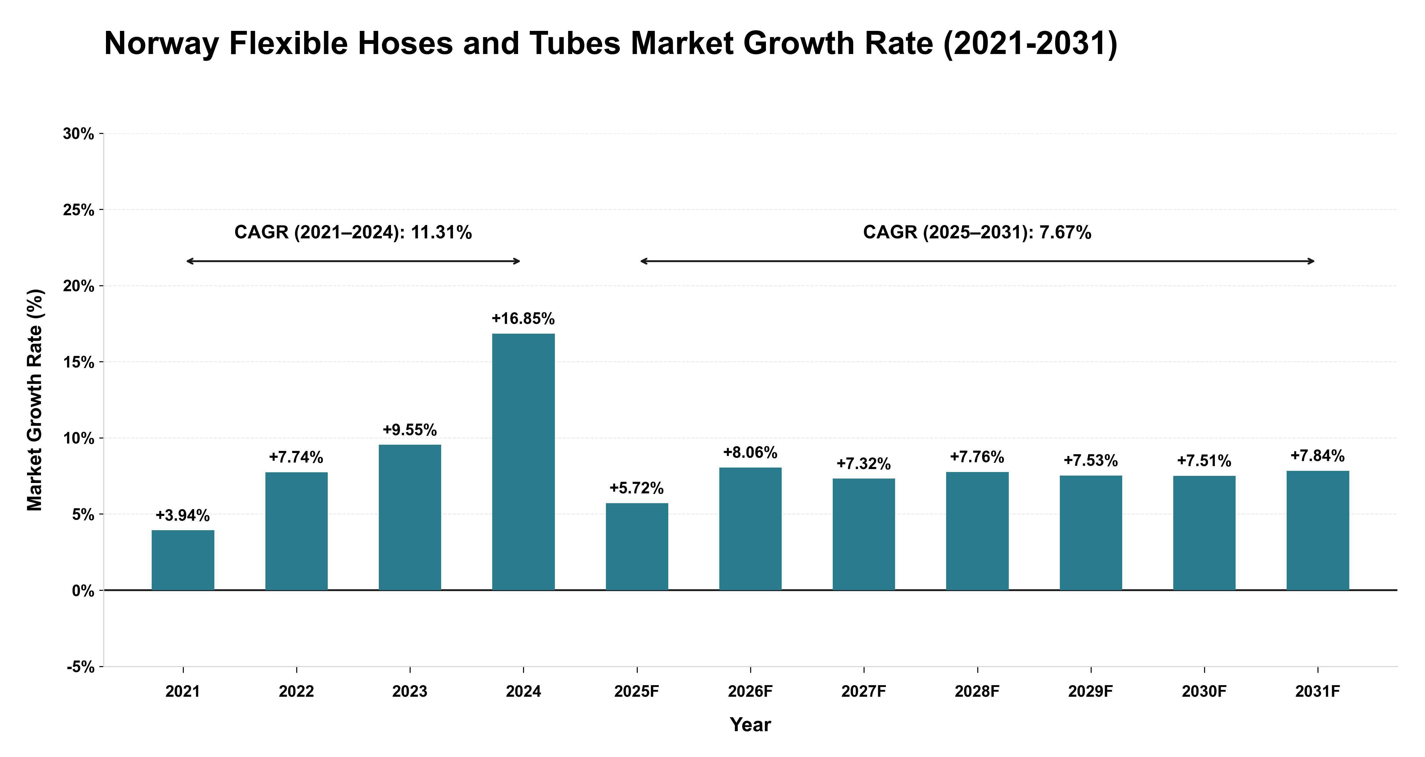 Norway Flexible Hoses and Tubes Market Growth Rate Analysis (2021-2031)
