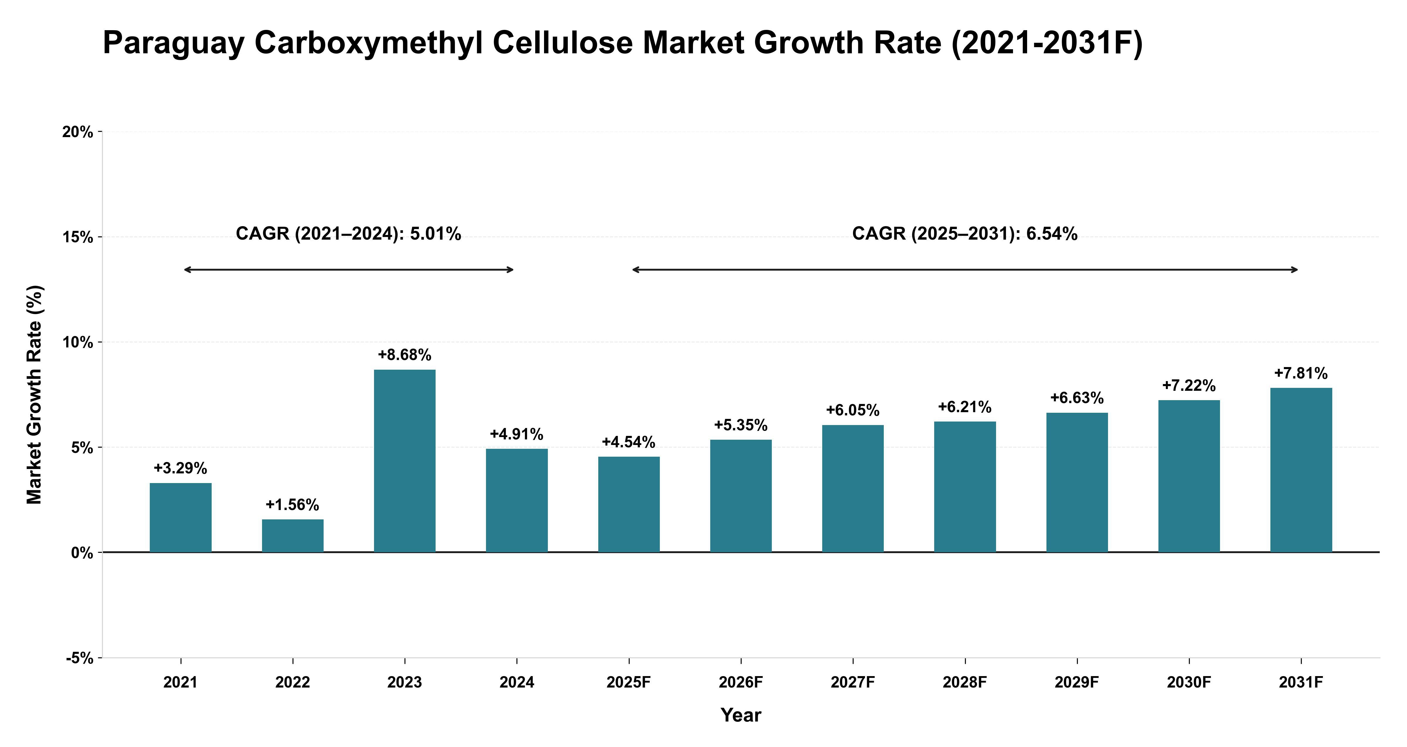 Paraguay Carboxymethyl Cellulose Market Year-wise Growth Rate (2021-2031F)