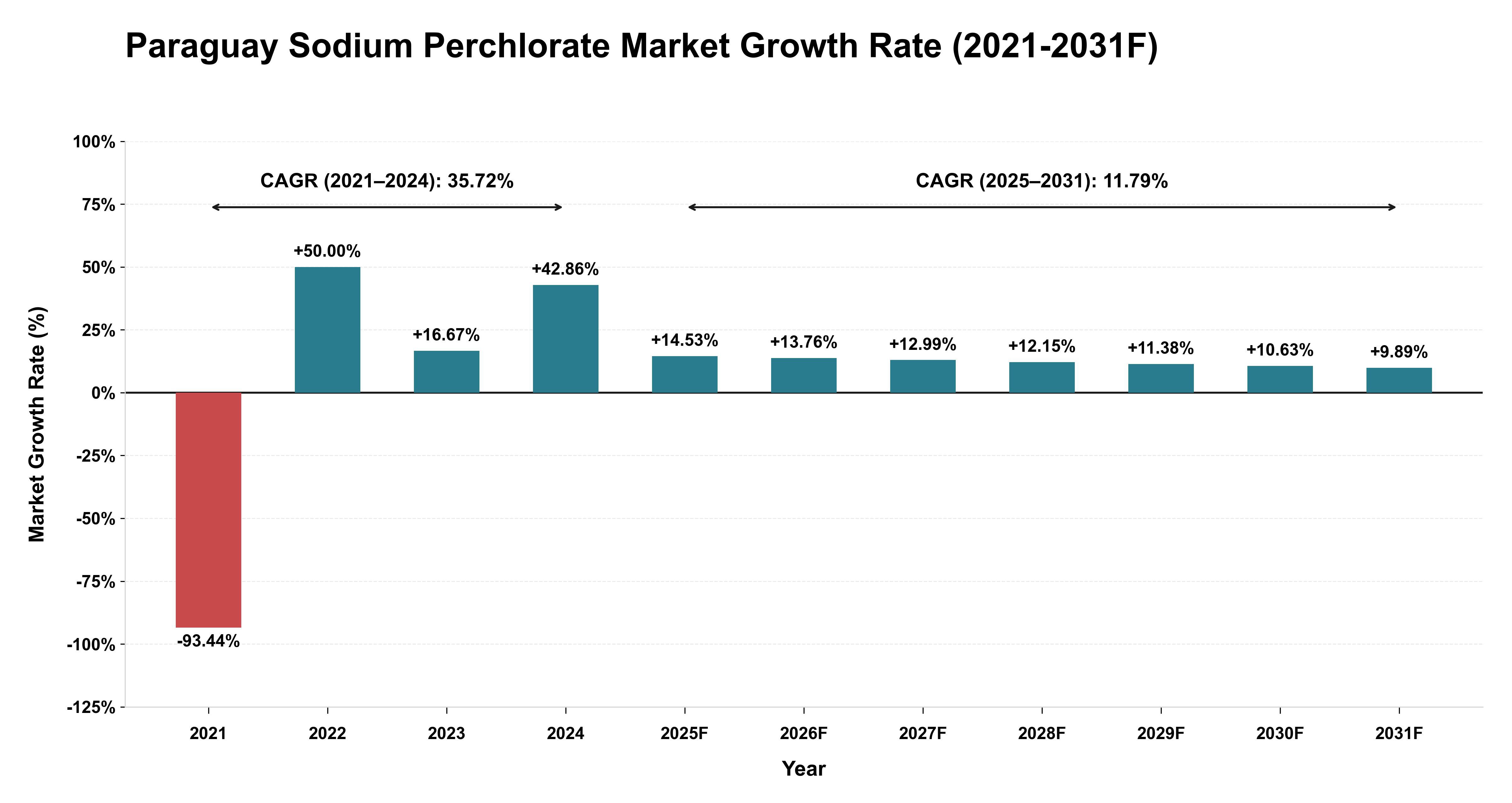 Paraguay Sodium Perchlorate Market Year-wise Growth Rate (2021-2031F)