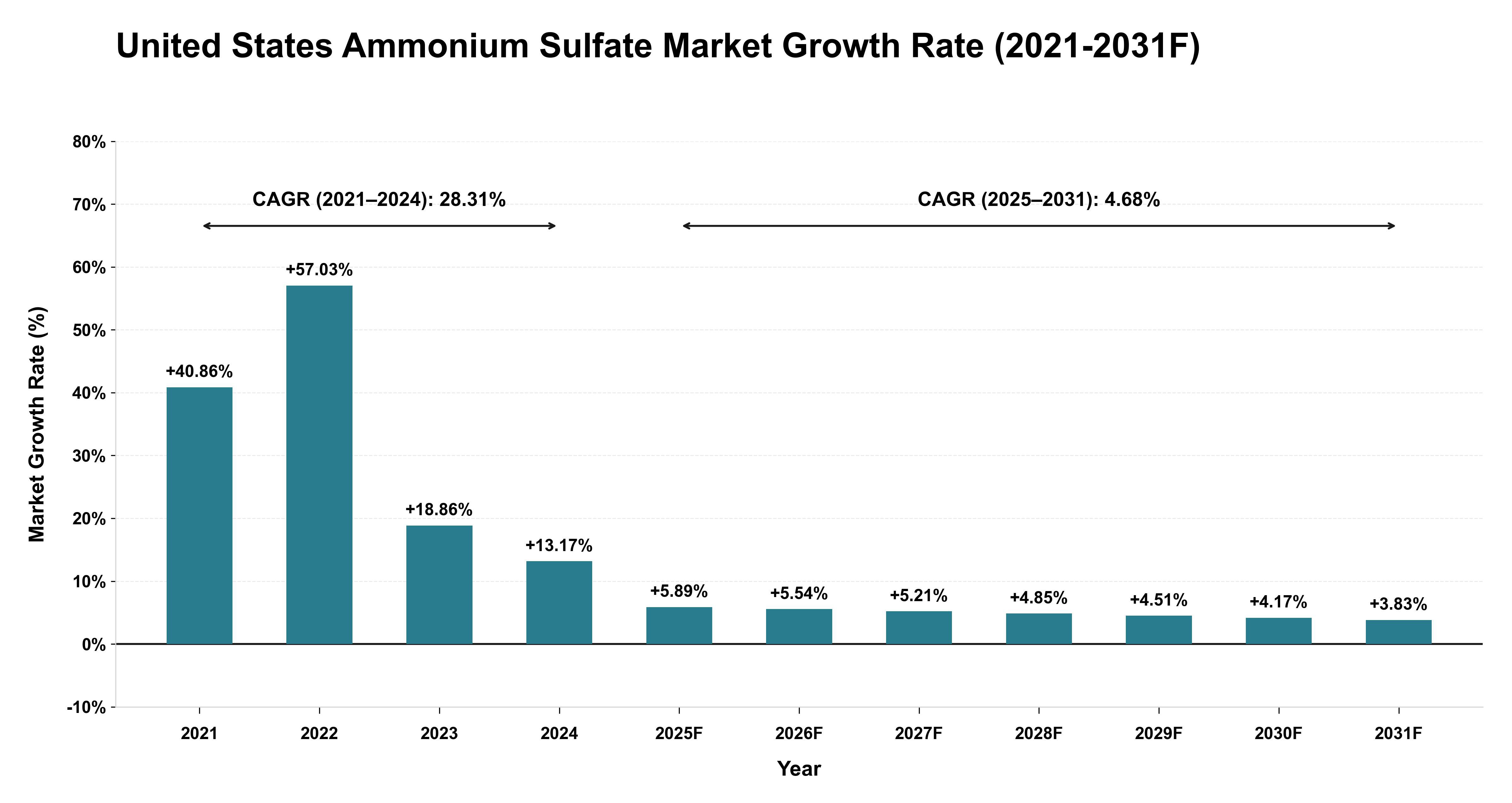 United States Ammonium Sulfate Market Year-wise Growth Rate (2021-2031F)