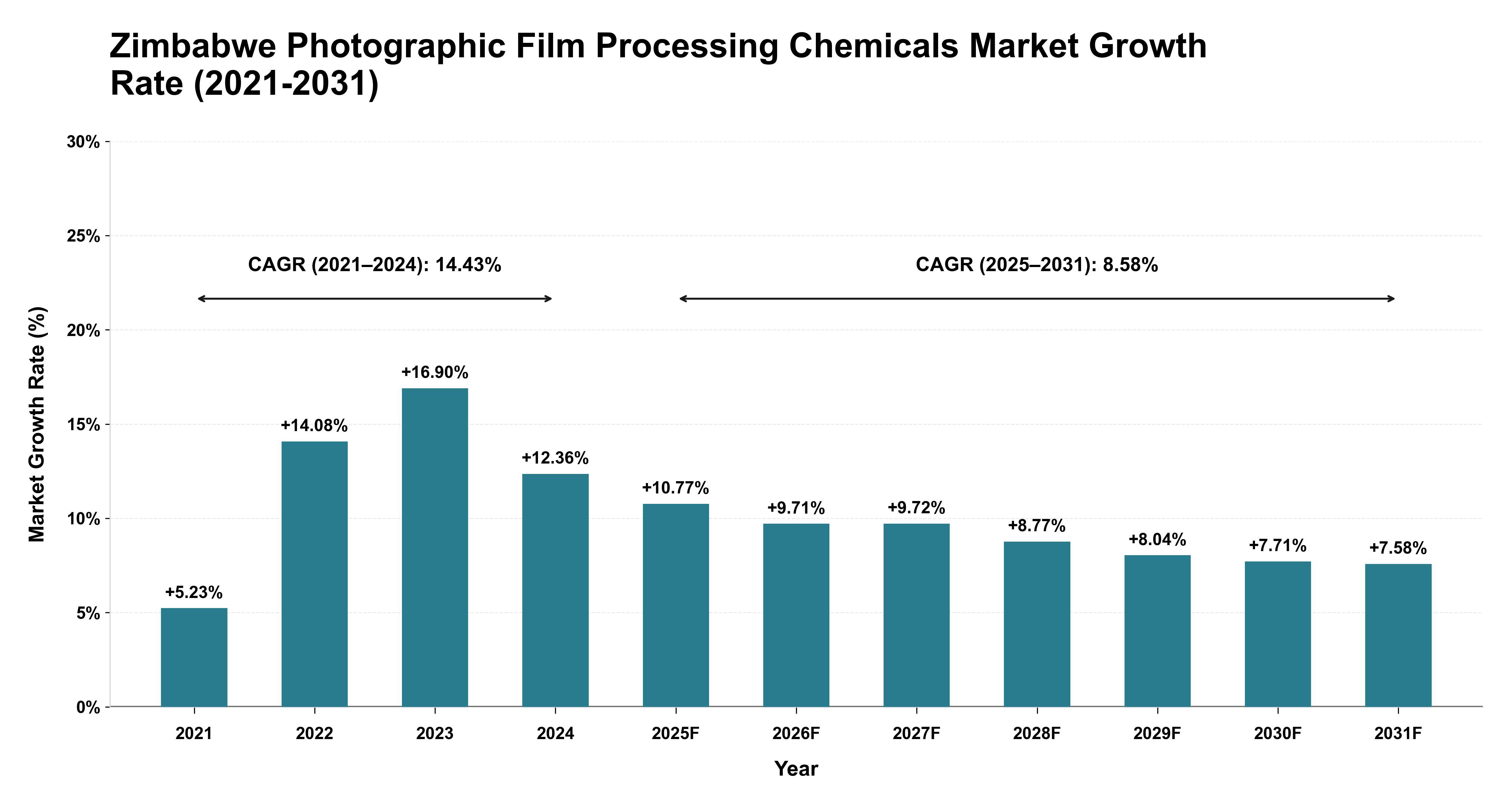 Zimbabwe Photographic Film Processing Chemicals Market Growth Rate Analysis (2021-2031)